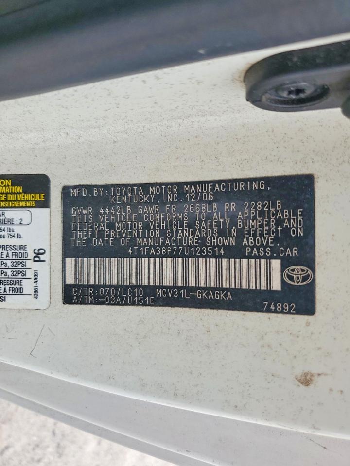 2007 Toyota Camry Solara Sle V6 White vin: 4T1FA38P77U123514
