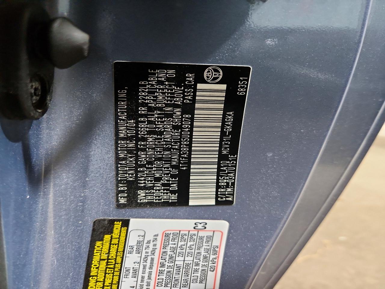 2005 Toyota Camry Solara Sle V6 Blue vin: 4T1FA38P85U049078
