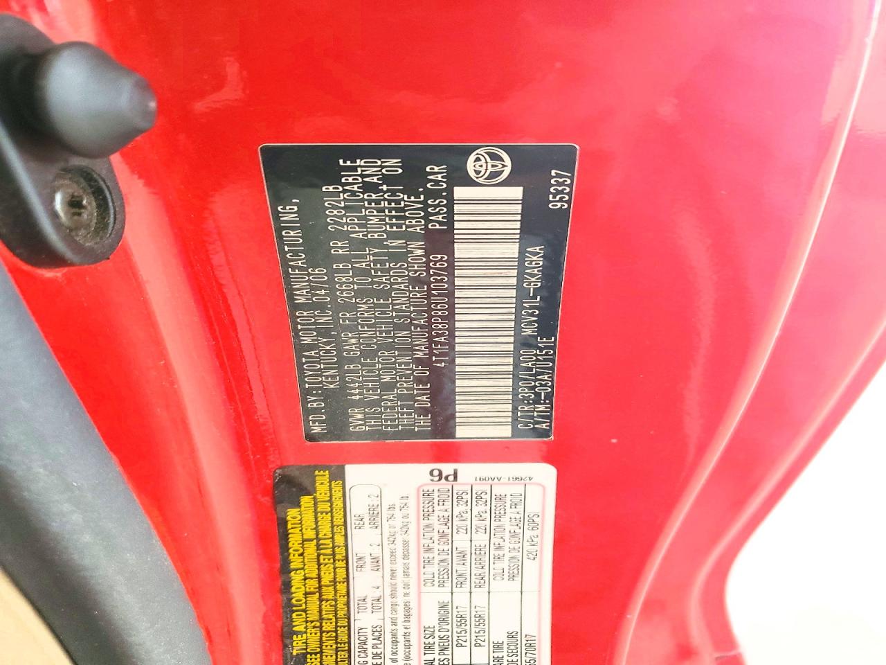 2006 Toyota Camry Solara Sle V6 Red vin: 4T1FA38P86U103769