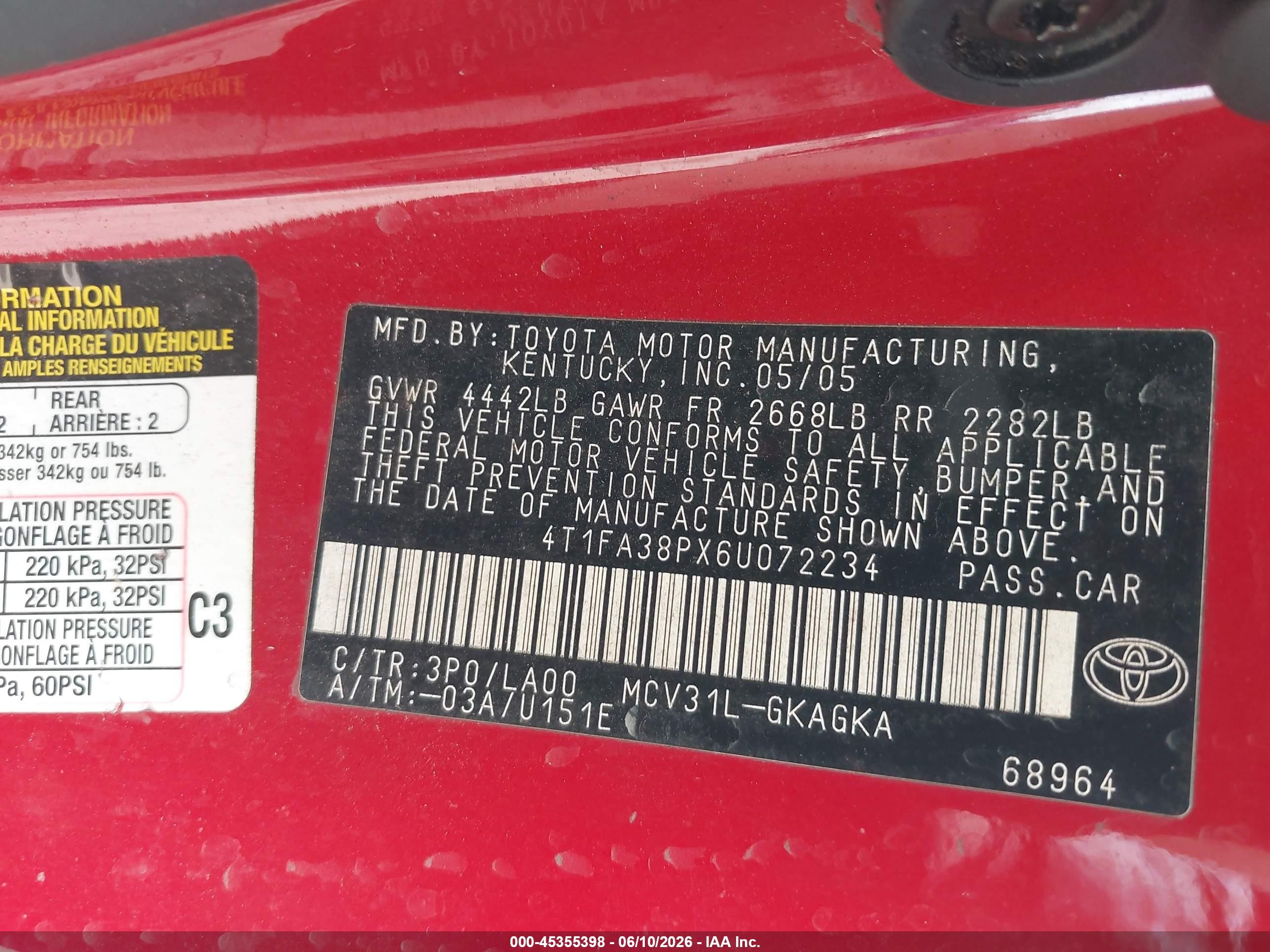 2006 Toyota Camry Solara Sle Red vin: 4T1FA38PX6U072234