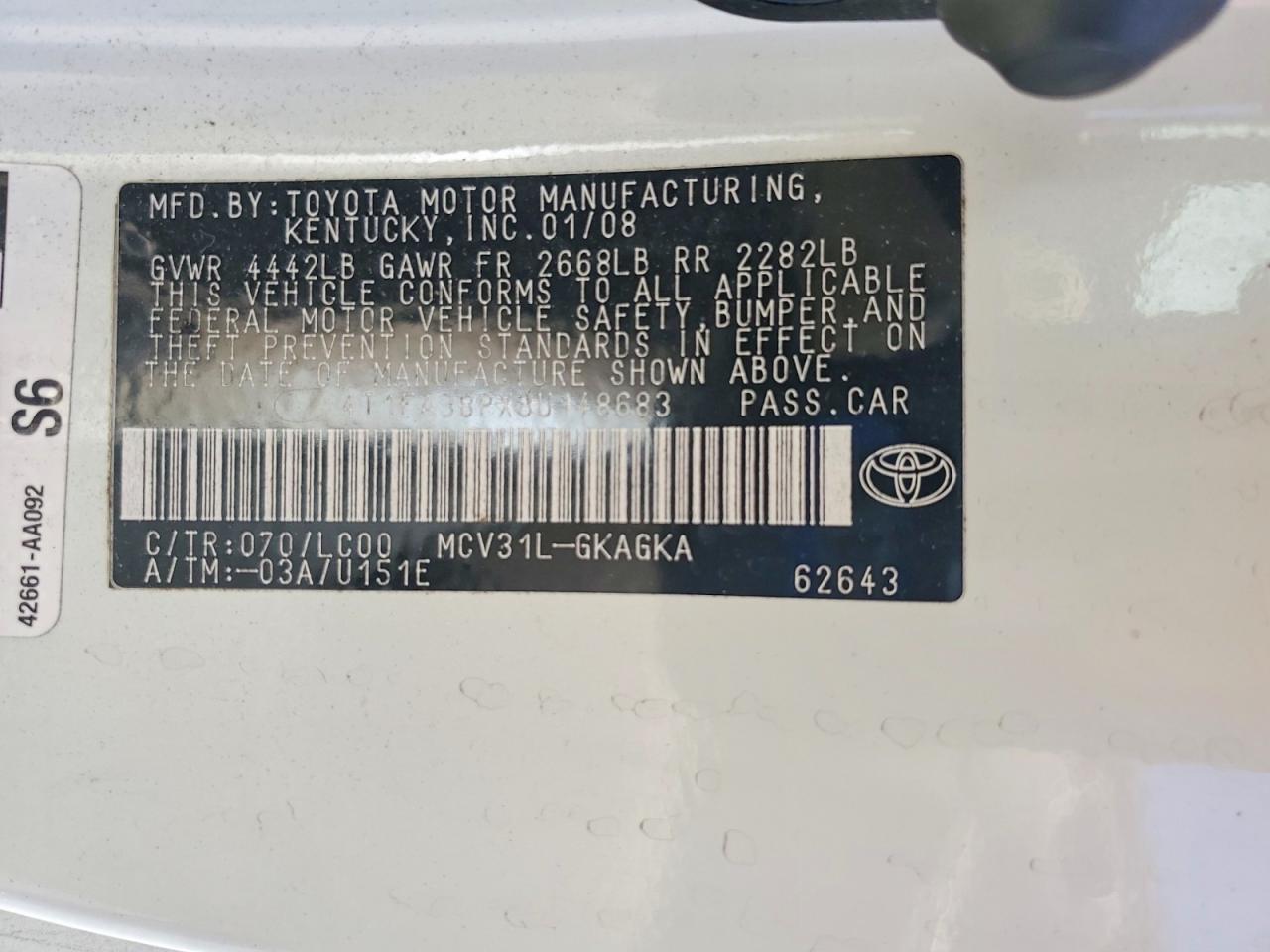 2008 Toyota Camry Solara Sle V6 White vin: 4T1FA38PX8U148683