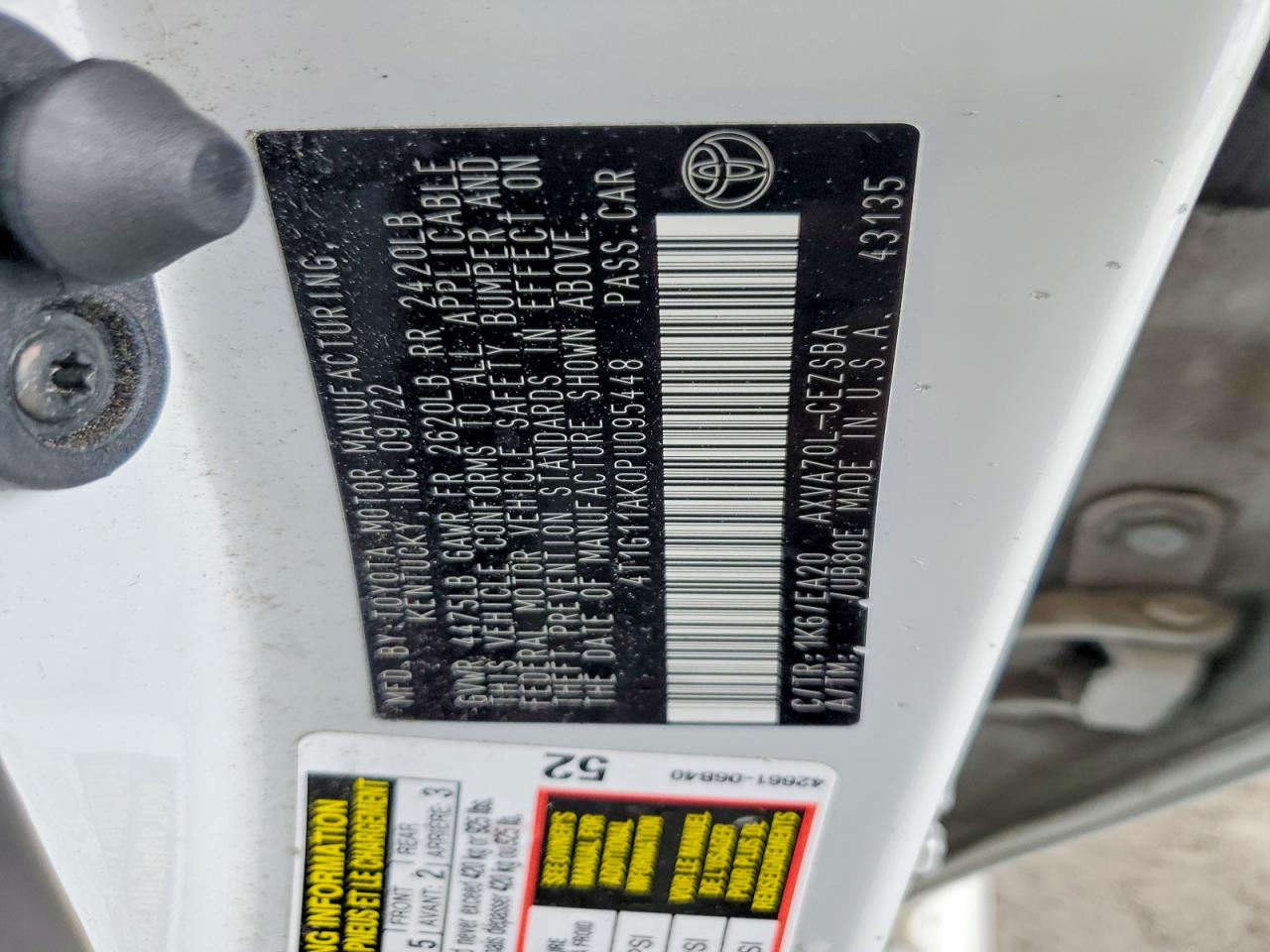2023 Toyota Camry Se White vin: 4T1G11AK0PU095448