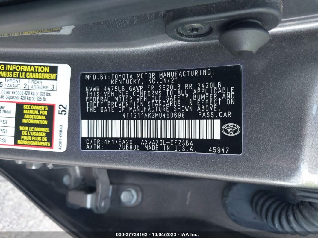 2021 Toyota Camry Se Gray vin: 4T1G11AK3MU460698
