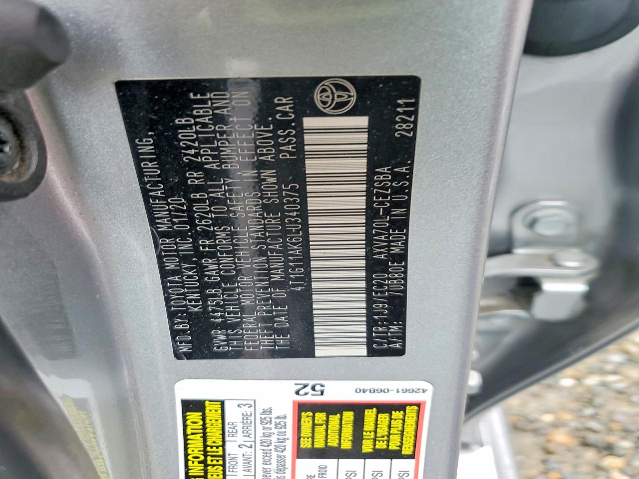 2020 Toyota Camry Se Nightshade Серебряный vin: 4T1G11AK6LU340375
