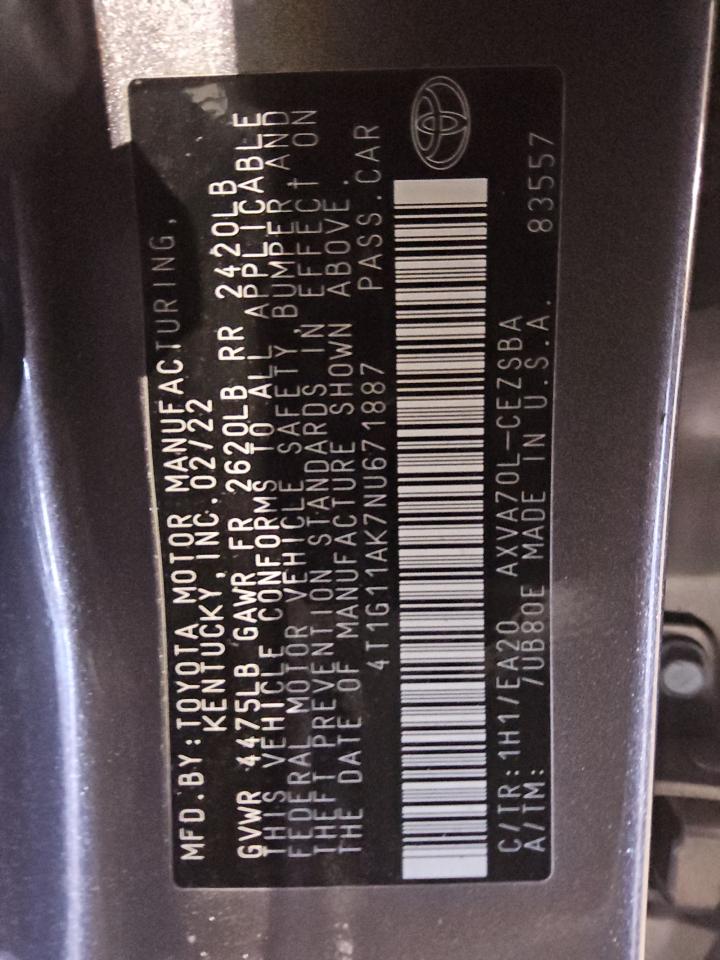2022 Toyota Camry Se Gray vin: 4T1G11AK7NU671887