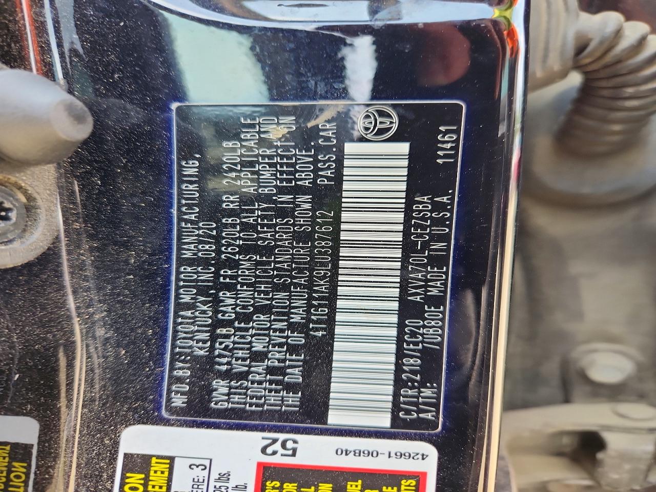 2020 Toyota Camry Se Nightshade Black vin: 4T1G11AK9LU387612