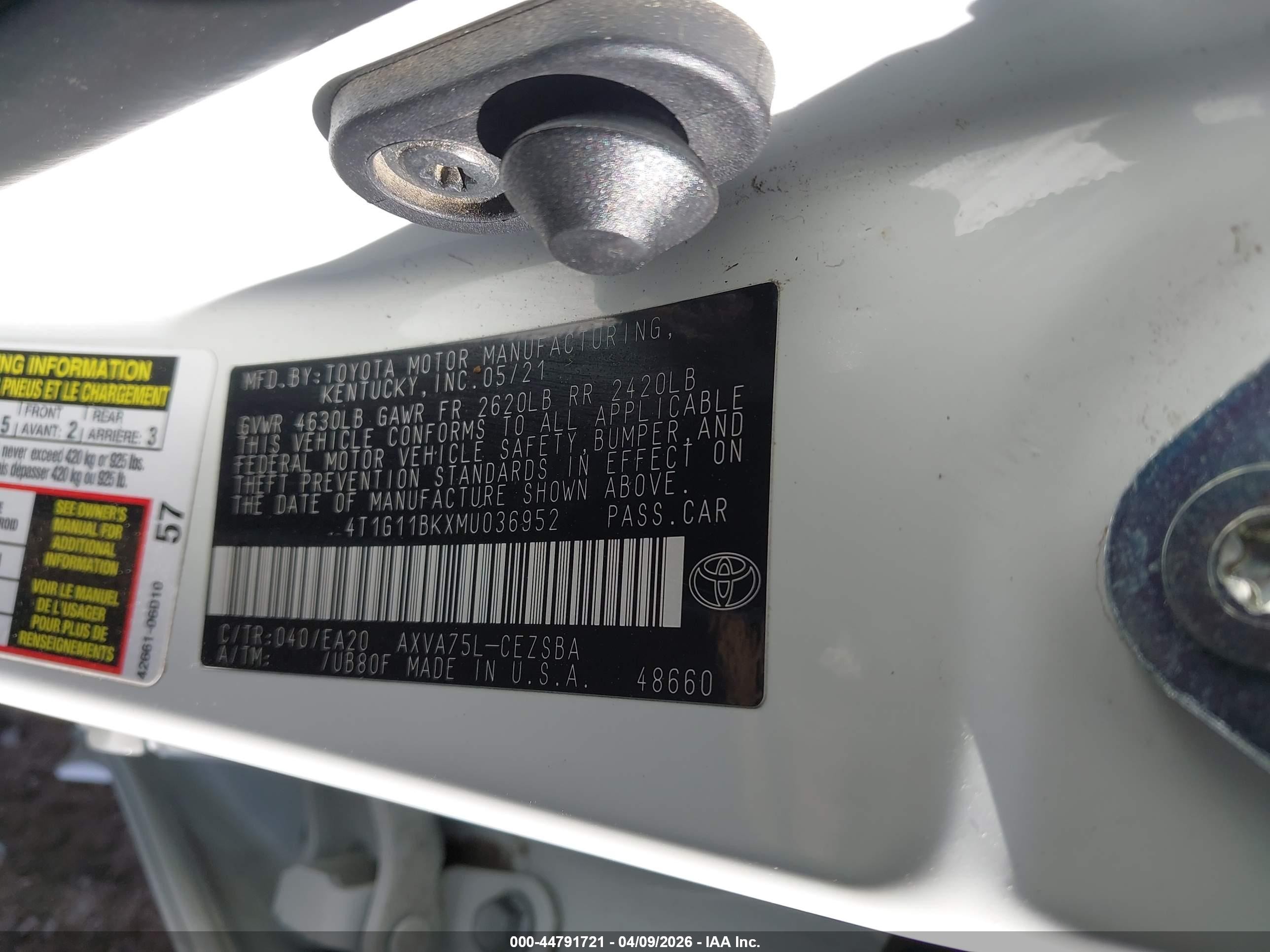 2021 Toyota Camry Se Awd White vin: 4T1G11BKXMU036952
