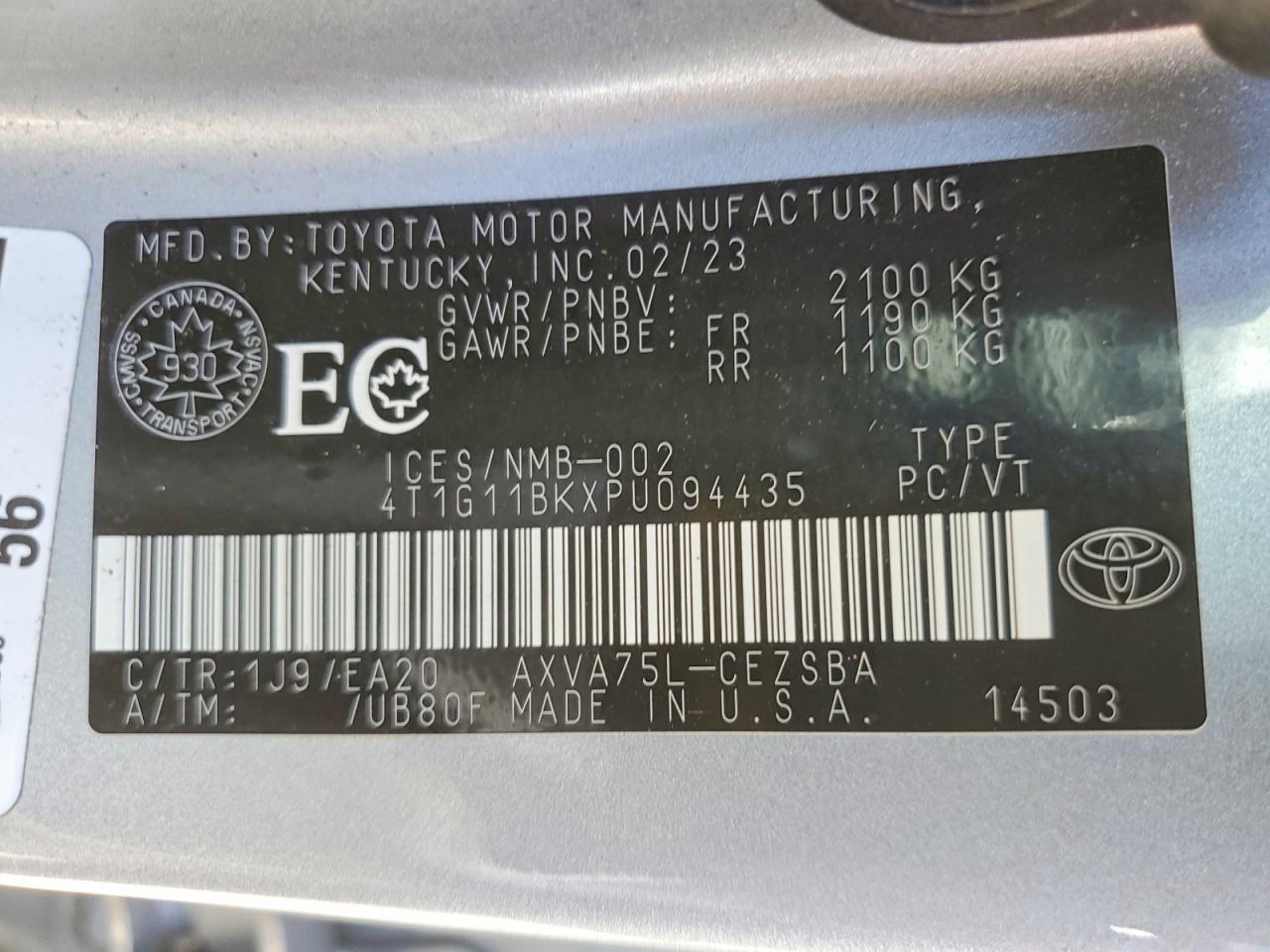 2023 Toyota Camry Se Silver vin: 4T1G11BKXPU094435