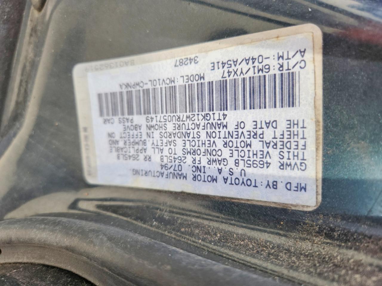 1994 Toyota Camry Le Green vin: 4T1GK12W7RU057149