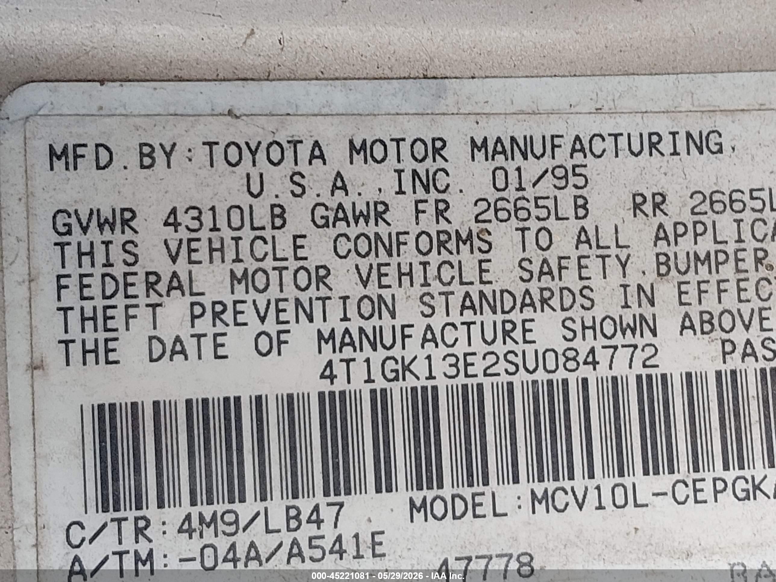 1995 Toyota Camry Xle Silver vin: 4T1GK13E2SU084772