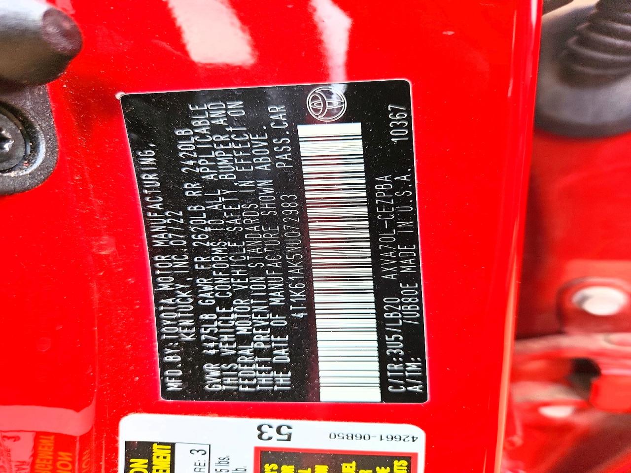 2022 Toyota Camry Xse Red vin: 4T1K61AK5NU072983