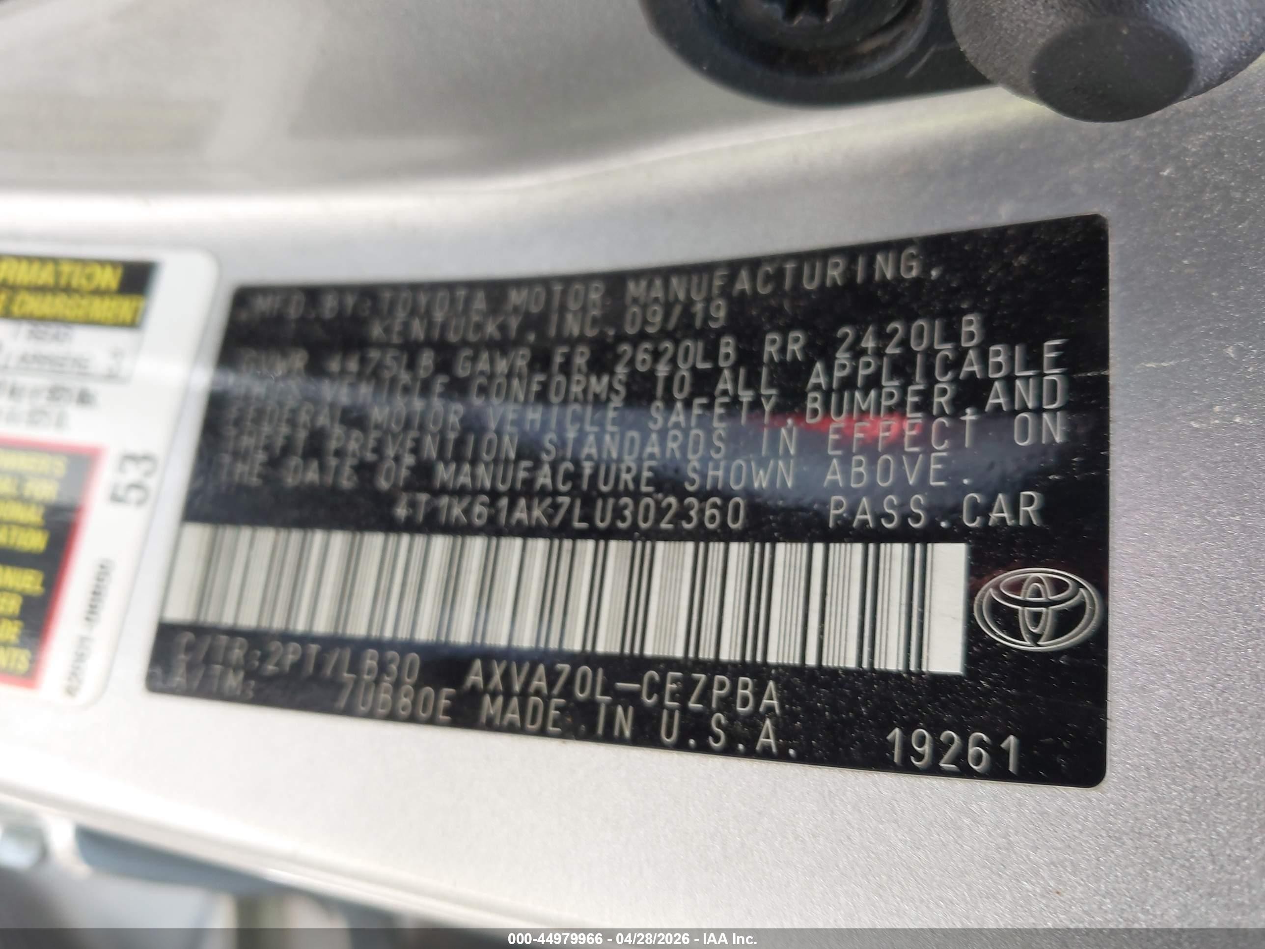 2020 Toyota Camry Xse Silver vin: 4T1K61AK7LU302360
