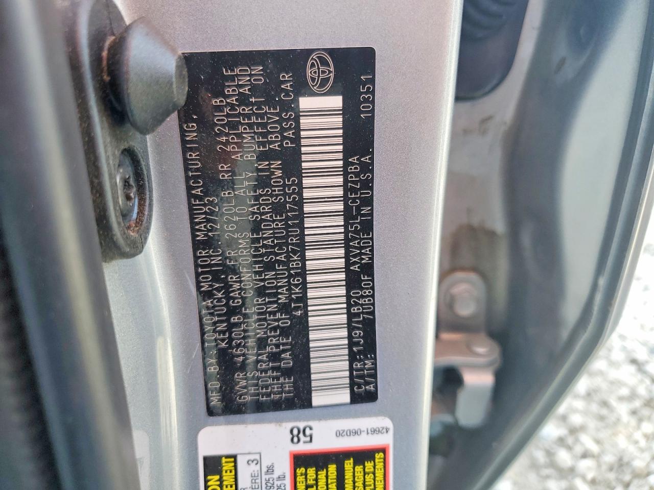 2024 Toyota Camry Xse Silver vin: 4T1K61BK7RU117555