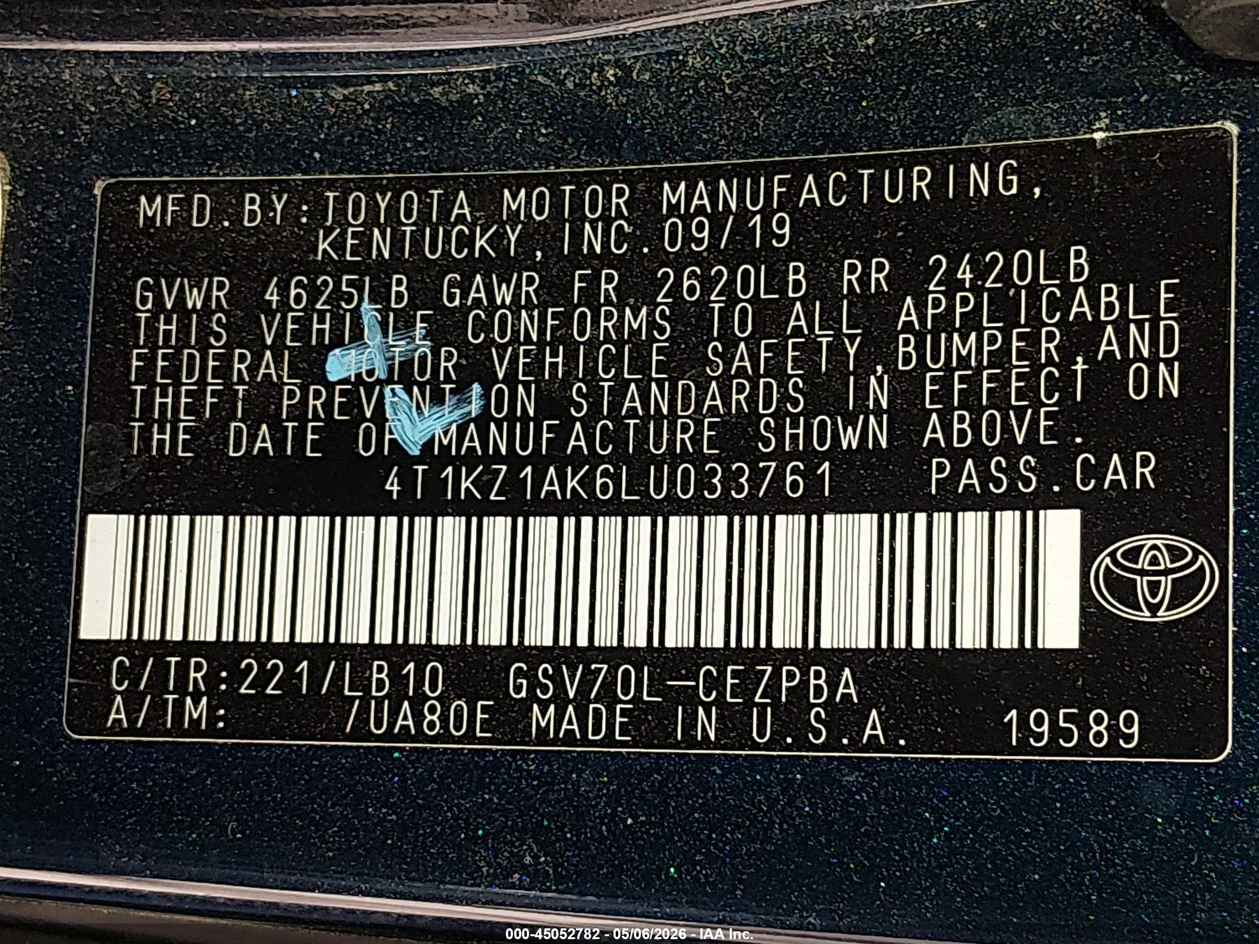 2020 Toyota Camry Xse V6 Light Blue vin: 4T1KZ1AK6LU033761
