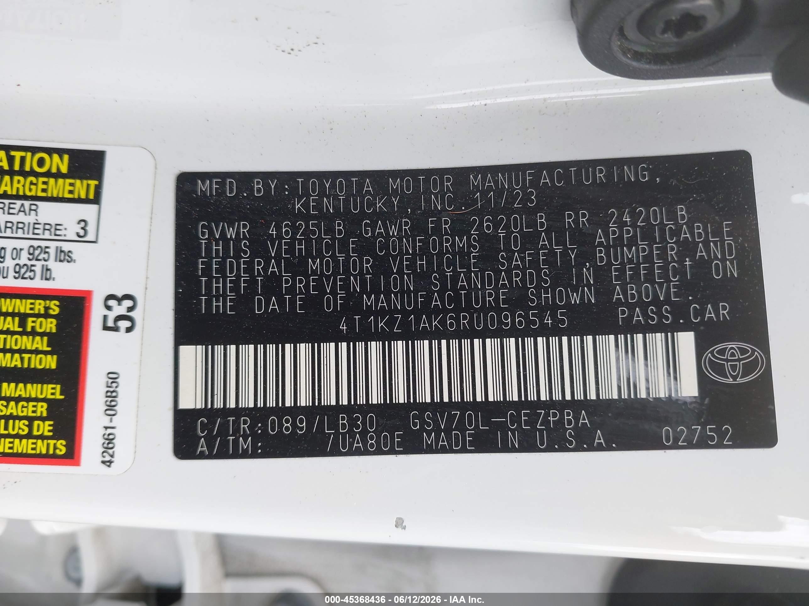 2024 Toyota Camry Xse V6 White vin: 4T1KZ1AK6RU096545