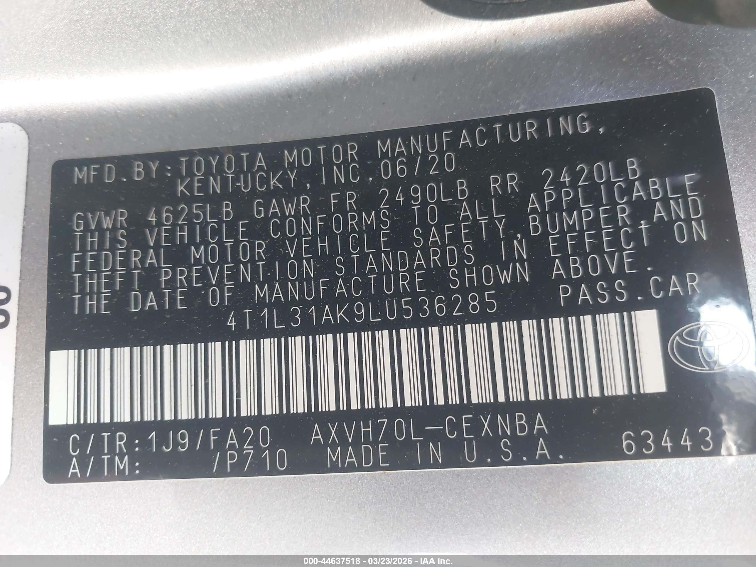2020 Toyota Camry Le Hybrid Серебряный vin: 4T1L31AK9LU536285