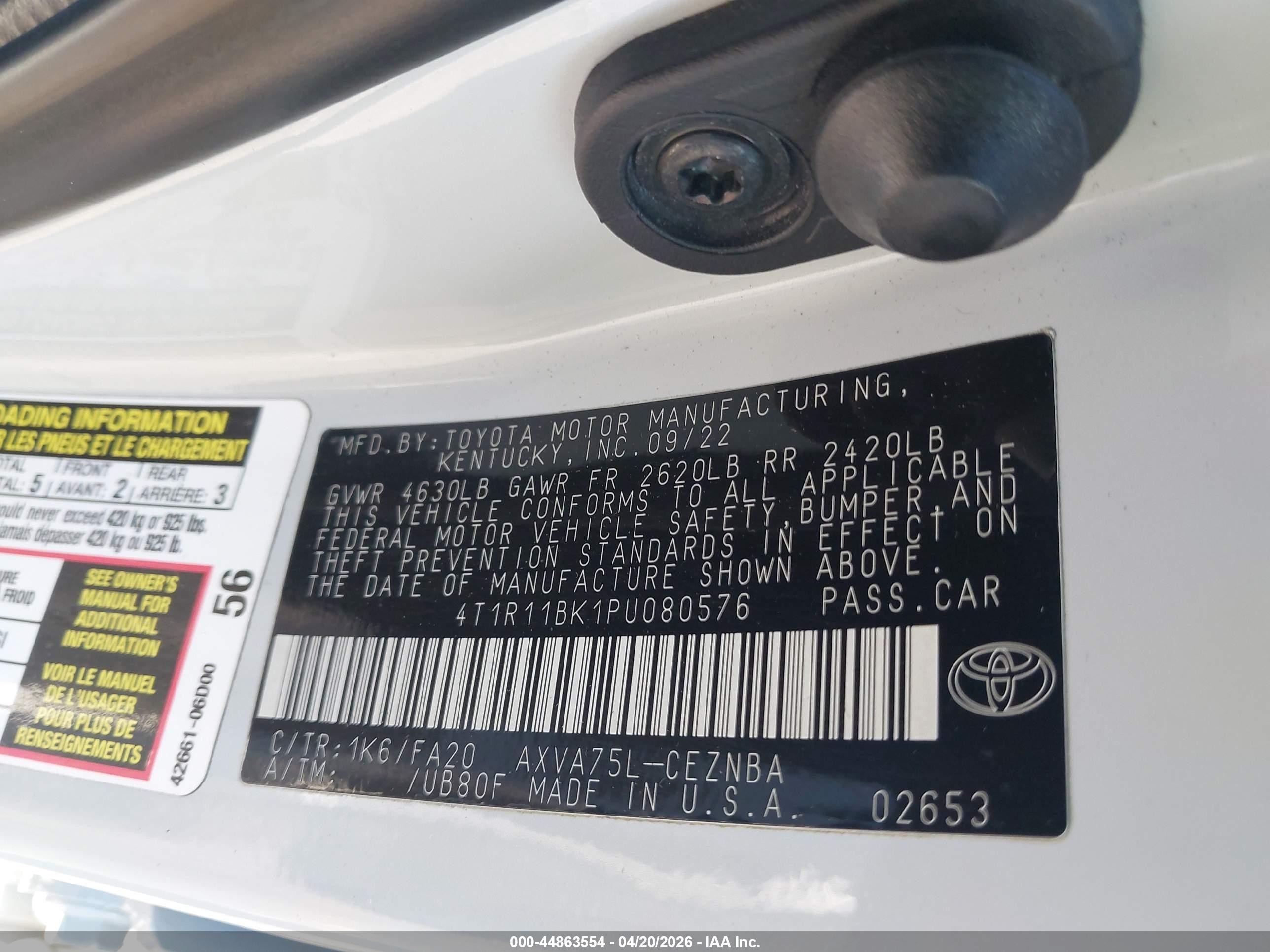 2023 Toyota Camry Le White vin: 4T1R11BK1PU080576