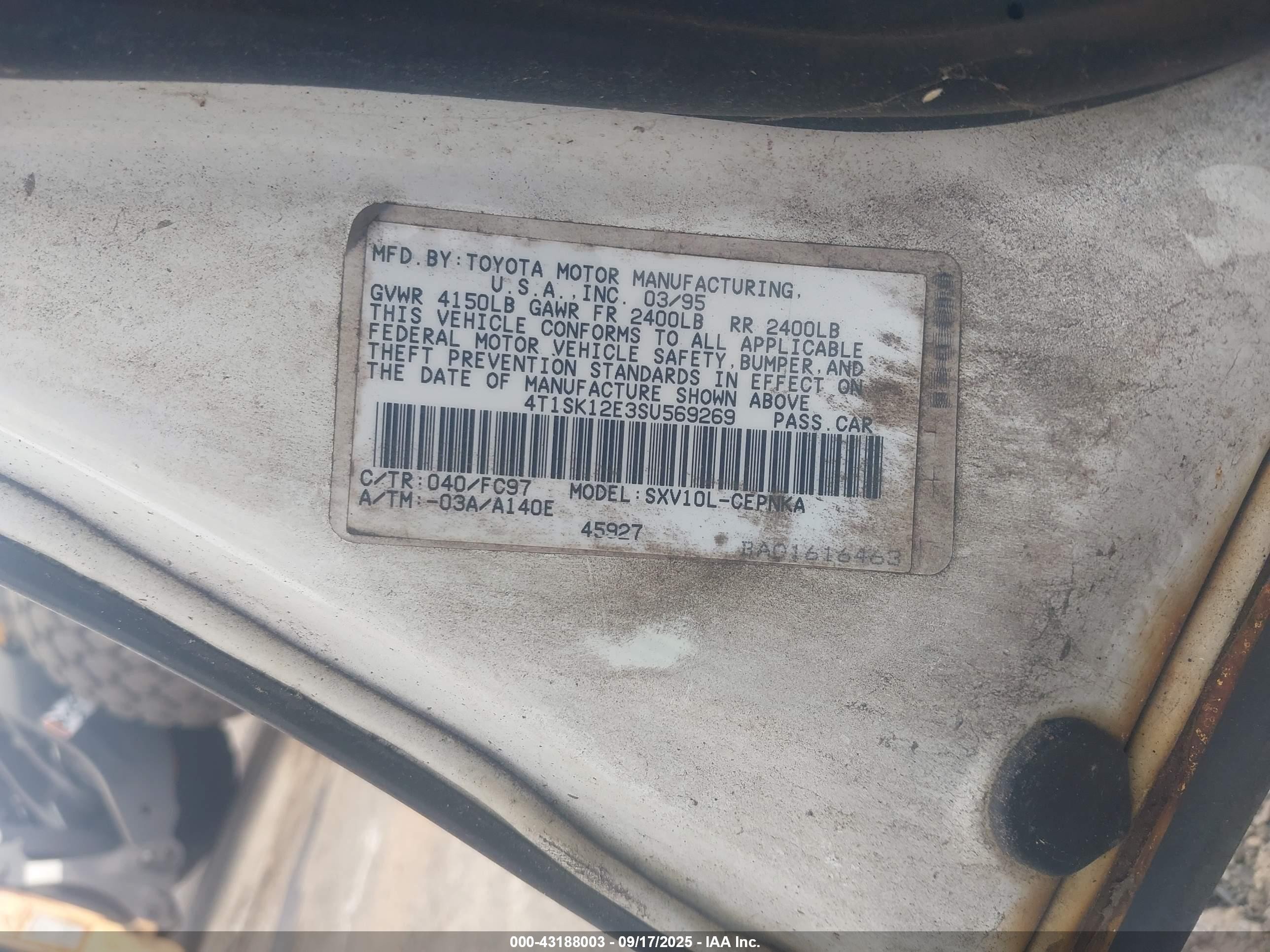 1995 Toyota Camry Le Белый vin: 4T1SK12E3SU569269