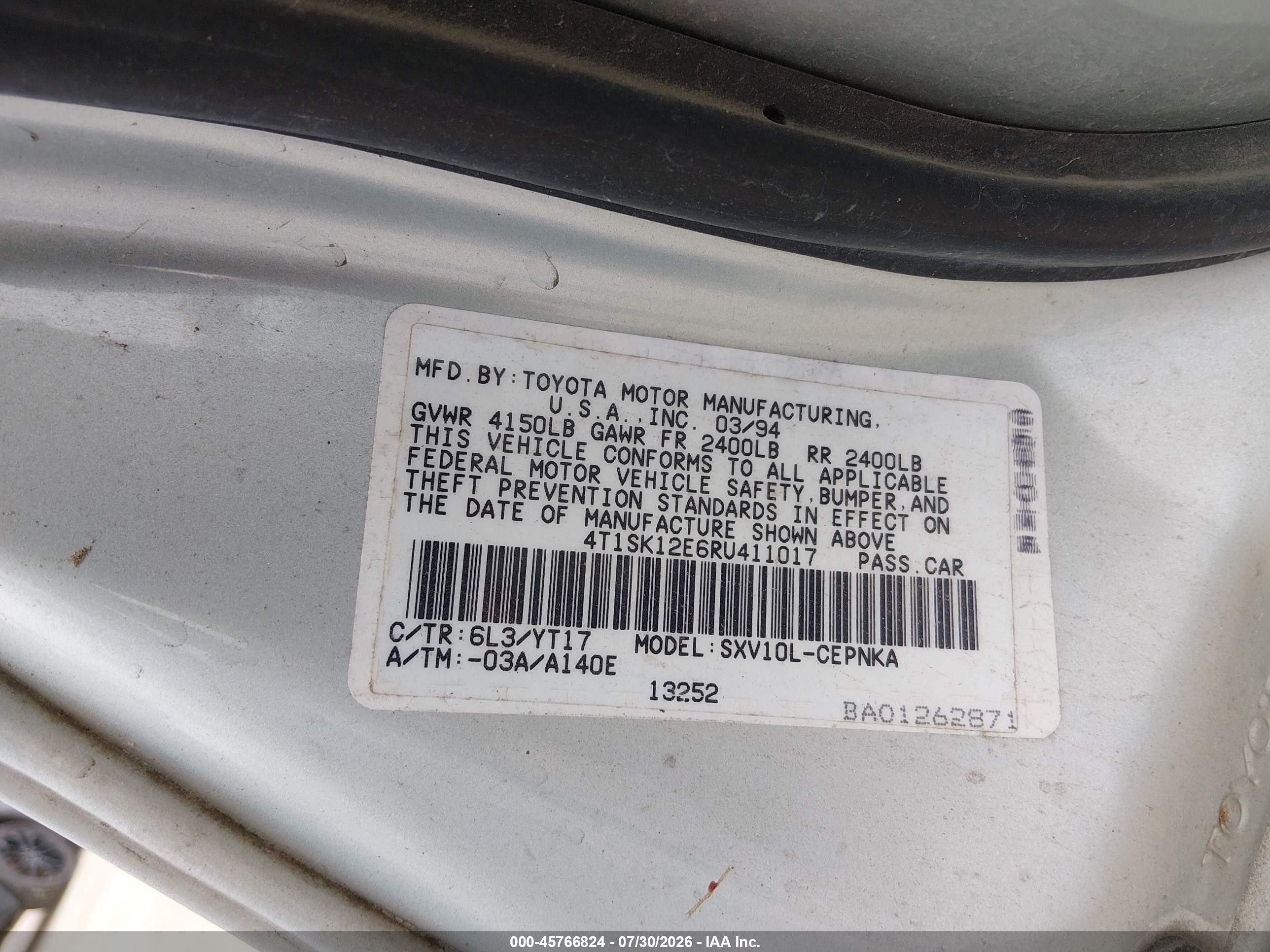 1994 Toyota Camry Le Серебряный vin: 4T1SK12E6RU411017