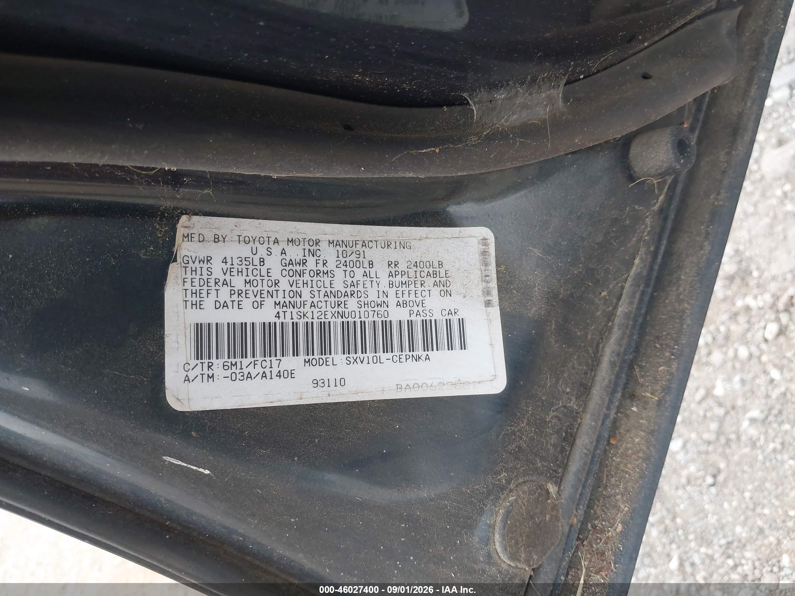 1992 Toyota Camry Le Green vin: 4T1SK12EXNU010760