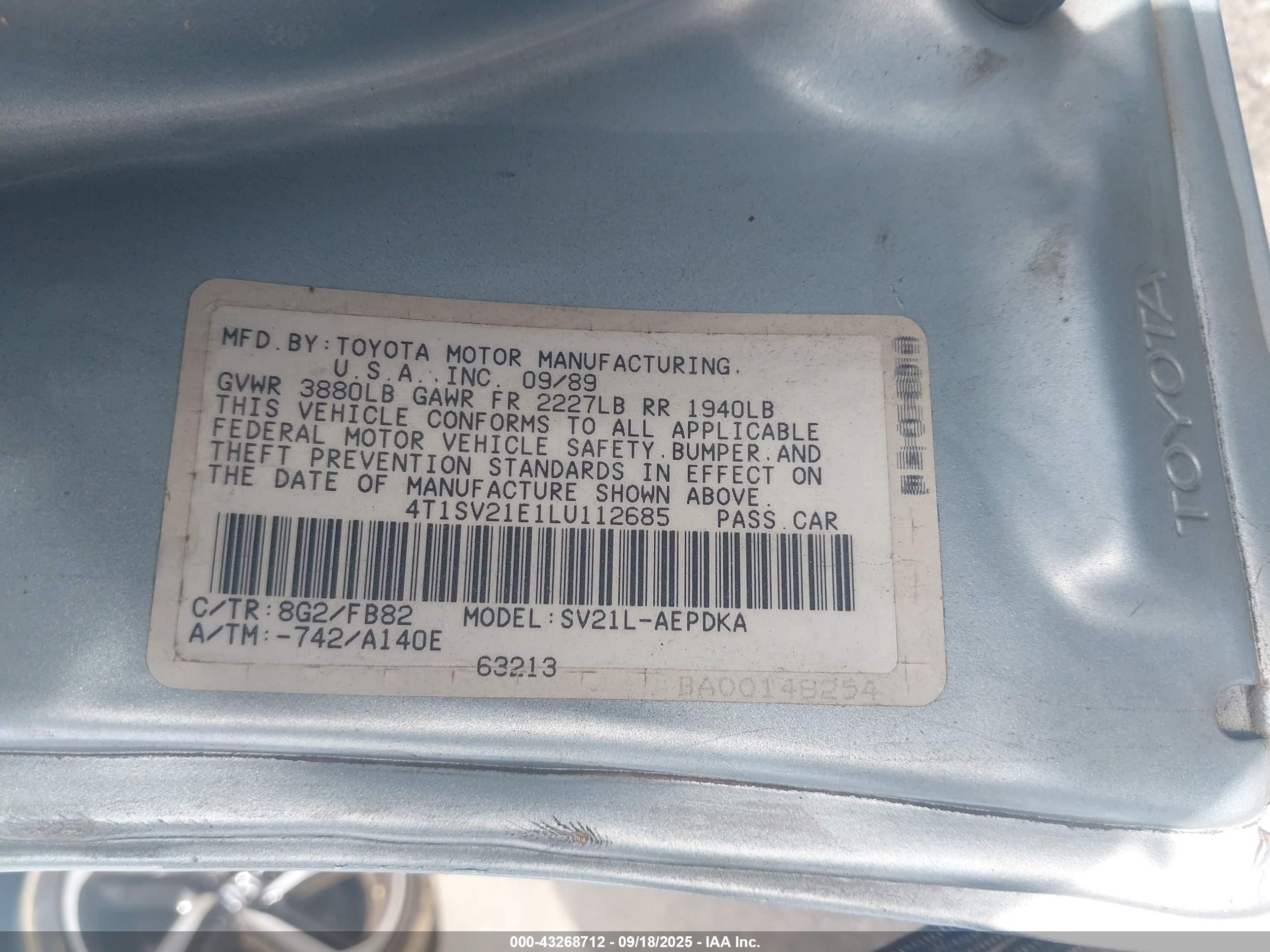 1990 Toyota Camry Dlx Blue vin: 4T1SV21E1LU112685