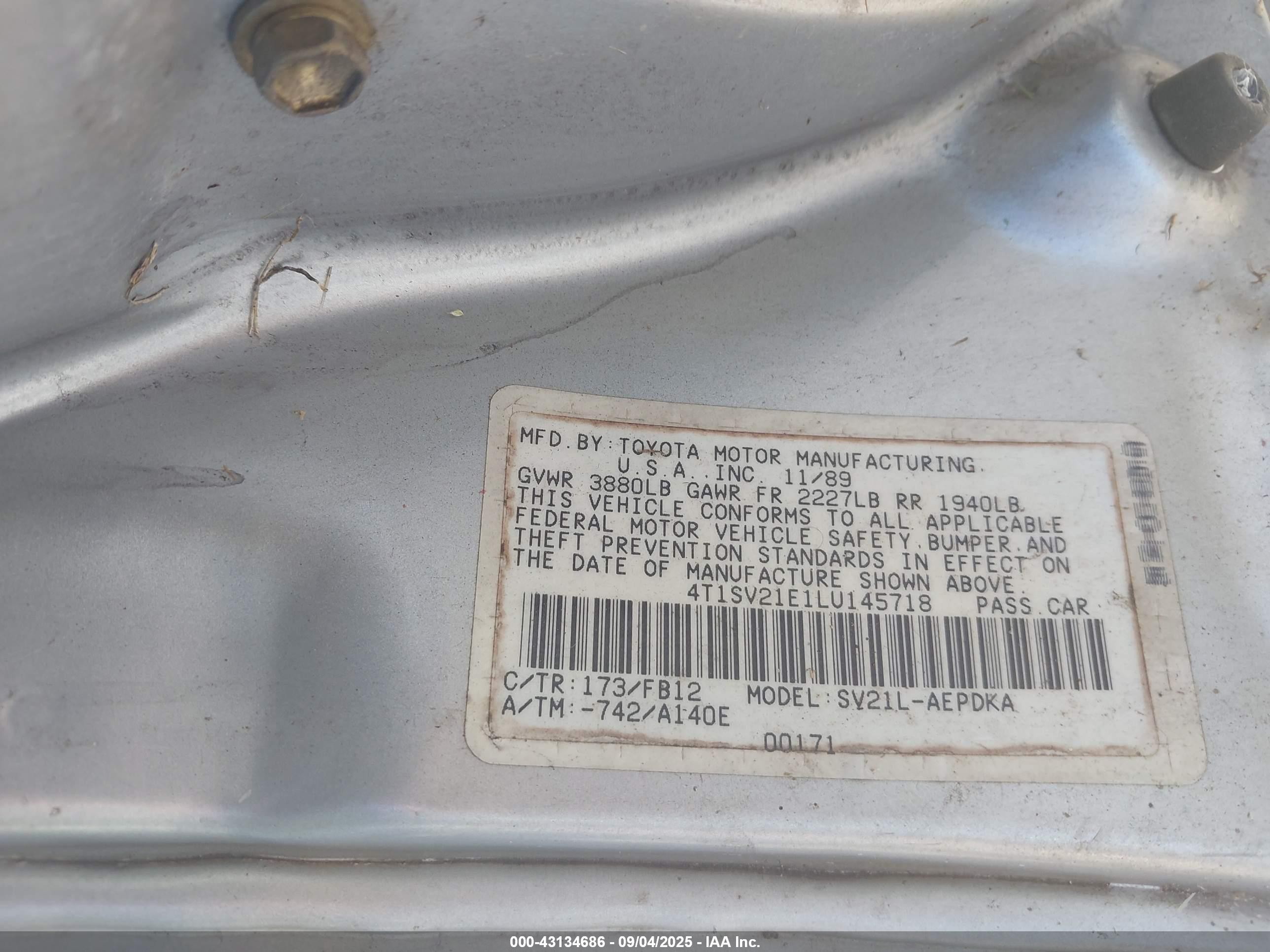 1990 Toyota Camry Dlx Blue vin: 4T1SV21E1LU145718