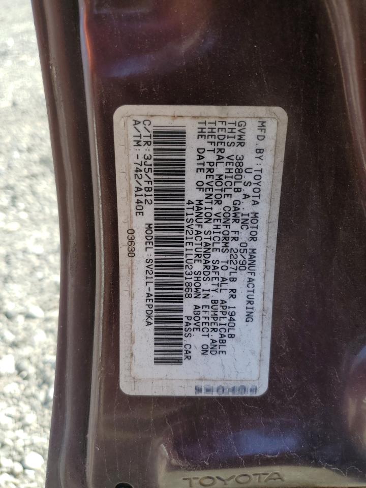 1990 Toyota Camry Dlx Бордовый vin: 4T1SV21E1LU231868