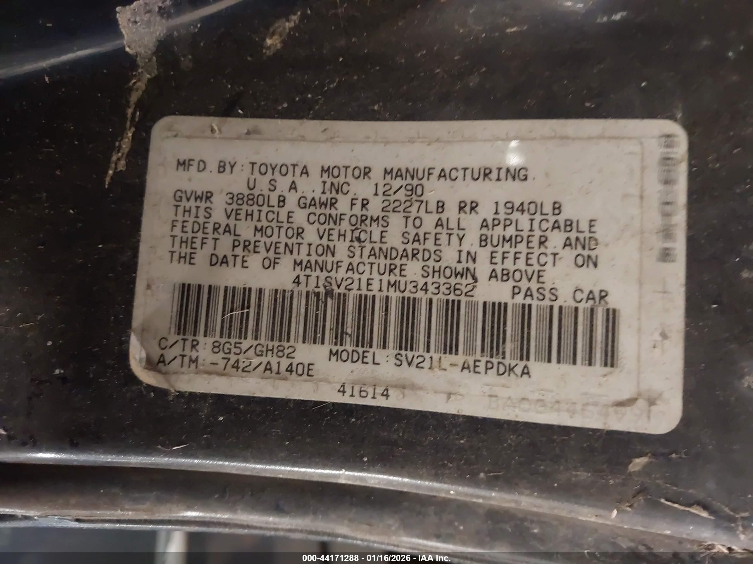 1991 Toyota Camry Dlx Dark Blue vin: 4T1SV21E1MU343362
