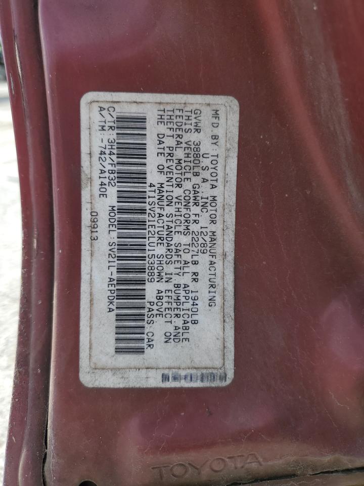 1990 Toyota Camry Dlx Темно-бордовый vin: 4T1SV21E2LU153889