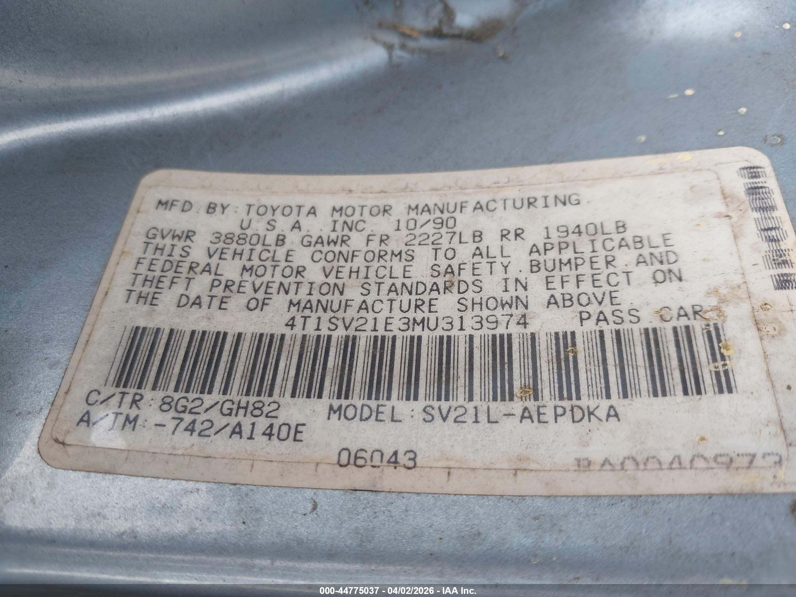 1991 Toyota Camry Dlx Blue vin: 4T1SV21E3MU313974