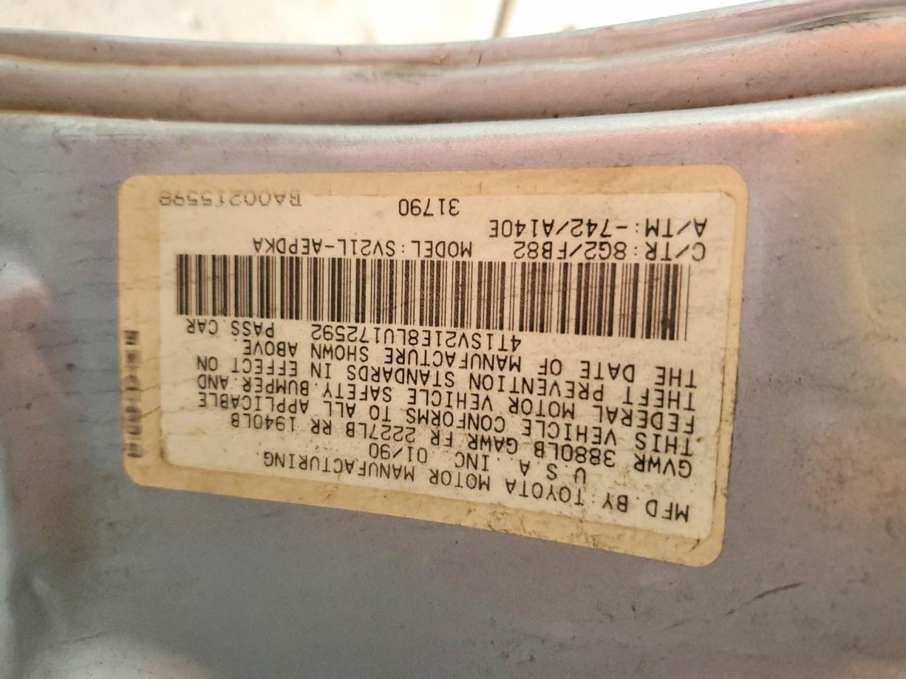 1990 Toyota Camry Deluxe Gray vin: 4T1SV21E8LU172592