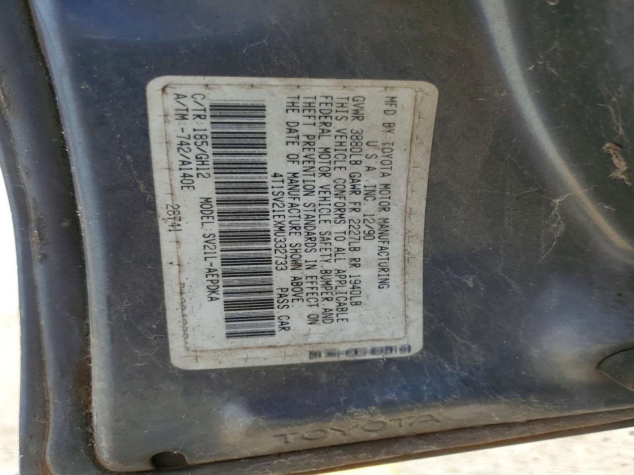 1991 Toyota Camry Dlx Серый vin: 4T1SV21EXMU332733