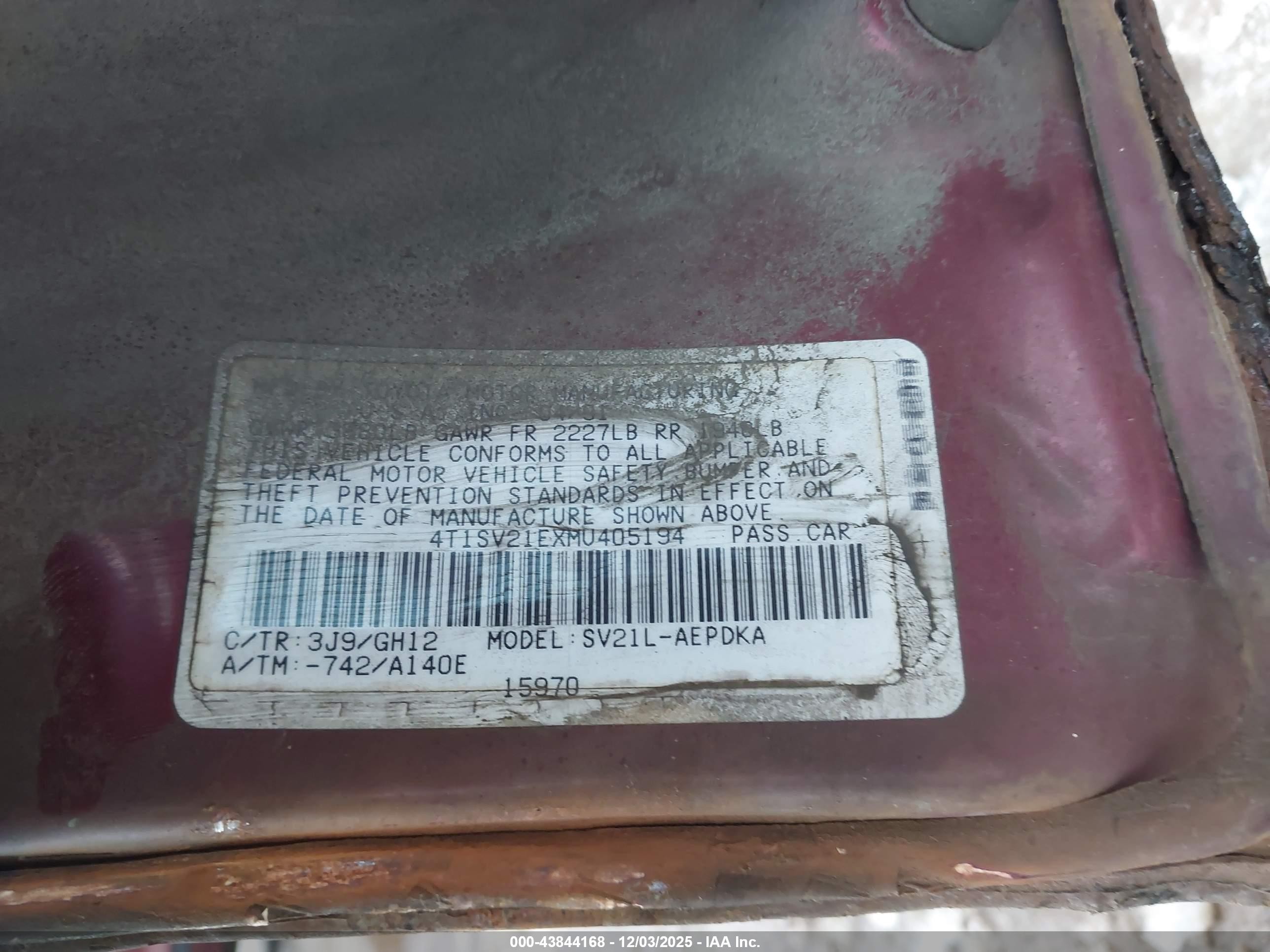 1991 Toyota Camry Dlx Burgundy vin: 4T1SV21EXMU405194
