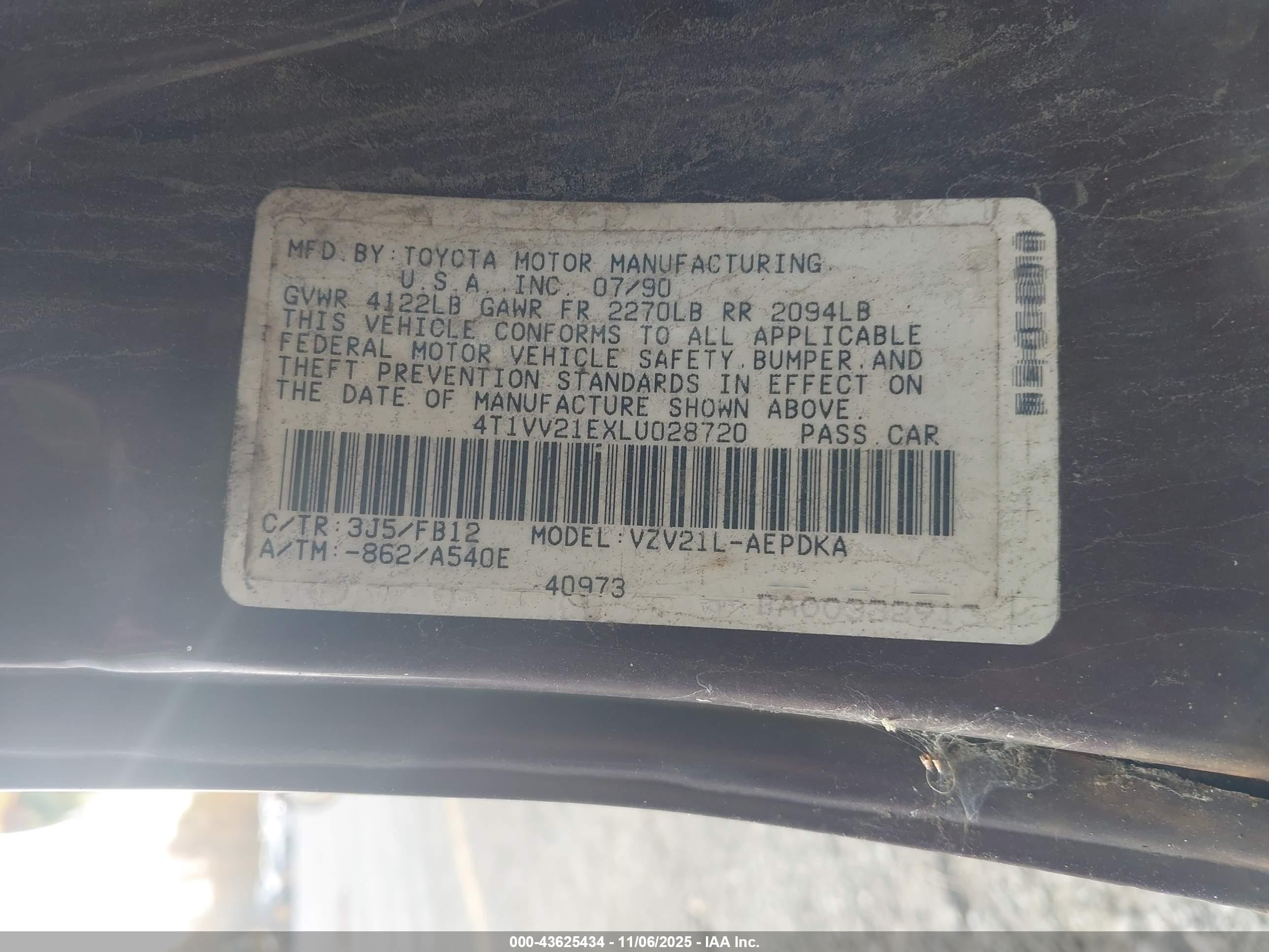 1990 Toyota Camry Dlx Maroon vin: 4T1VV21EXLU028720