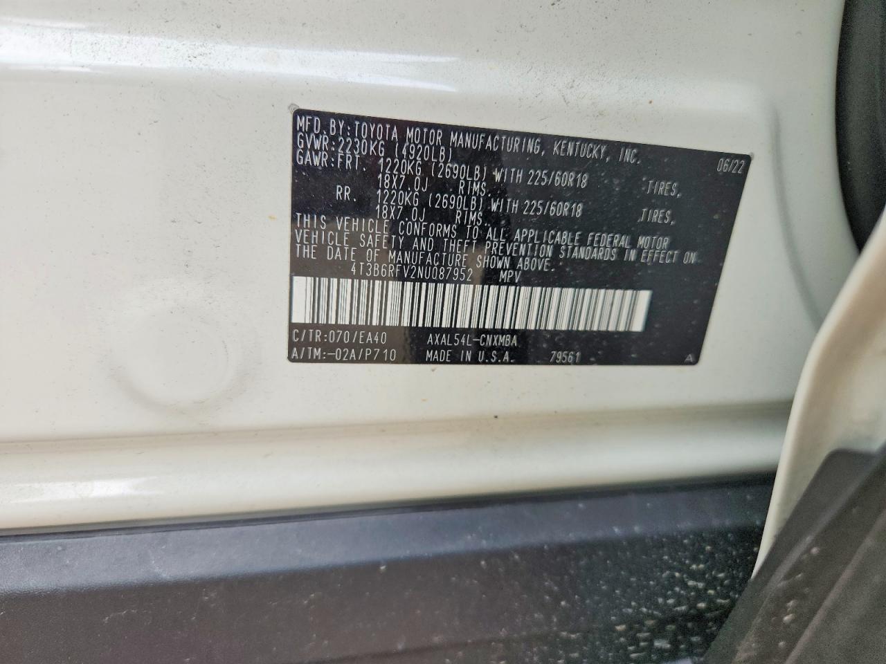 2022 Toyota Rav4 Xle Premium White vin: 4T3B6RFV2NU087952