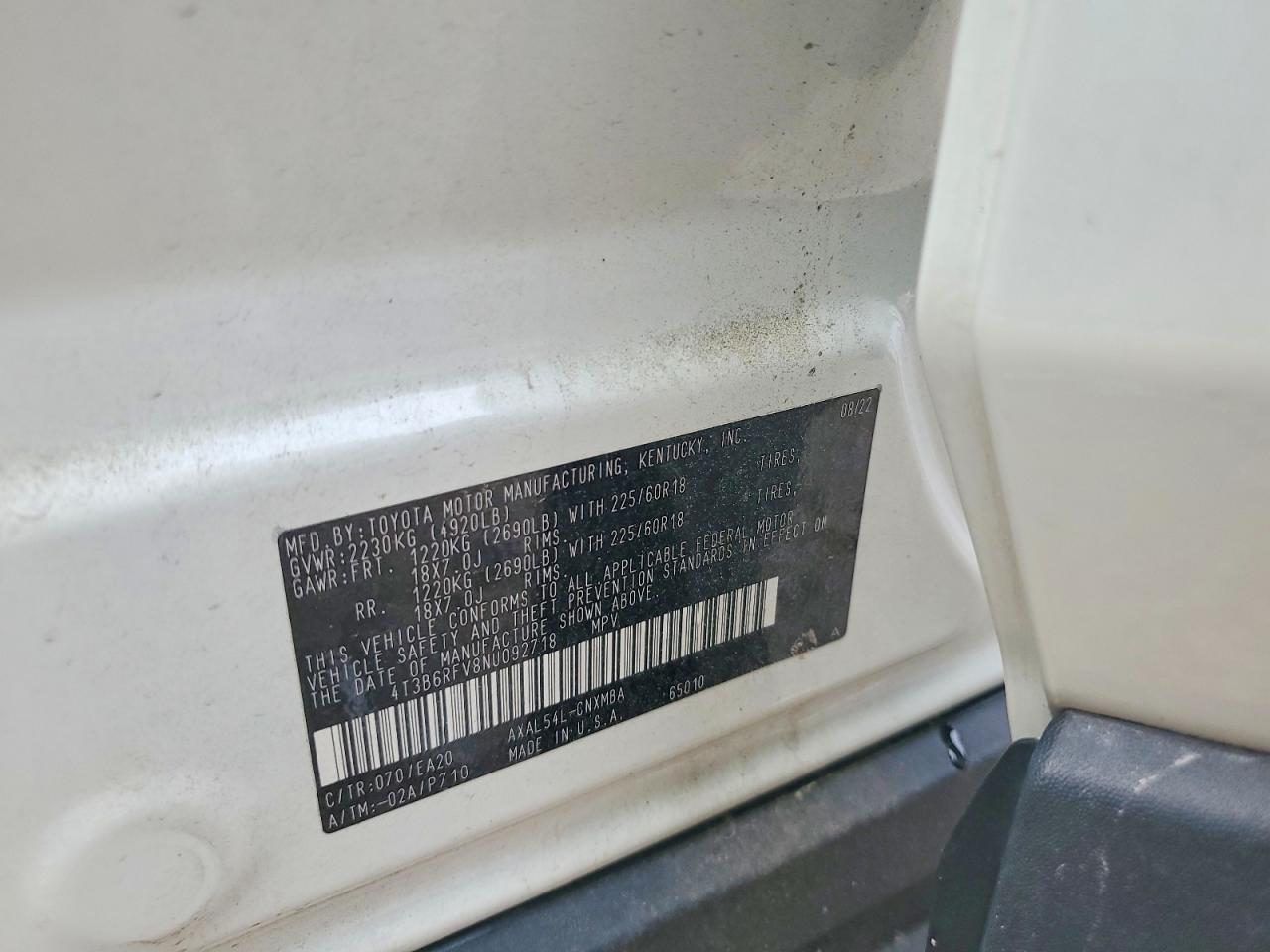 2022 Toyota Rav4 Xle Premium White vin: 4T3B6RFV8NU092718