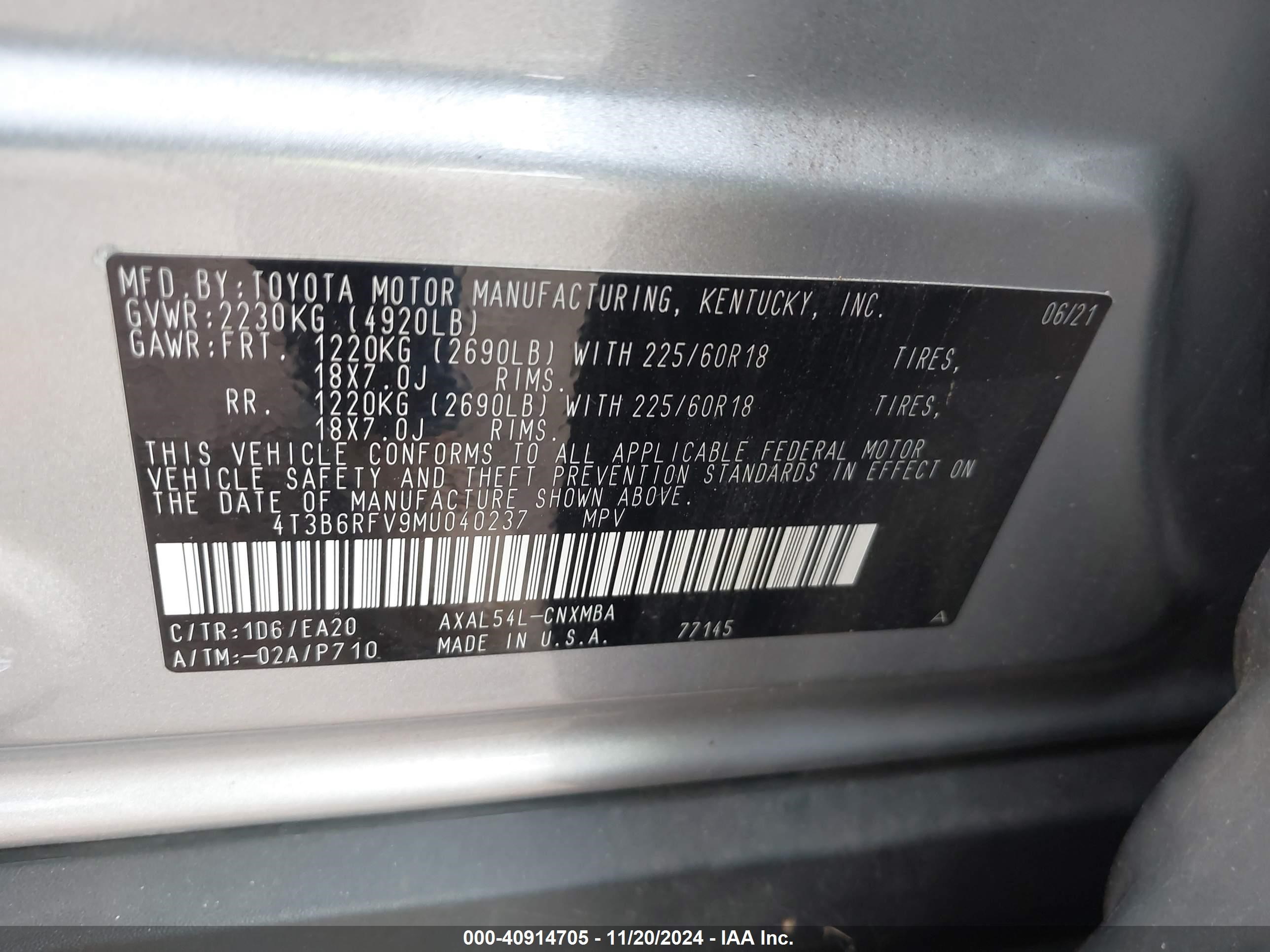 2021 Toyota Rav4 Hybrid Xle Premium Green vin: 4T3B6RFV9MU040237