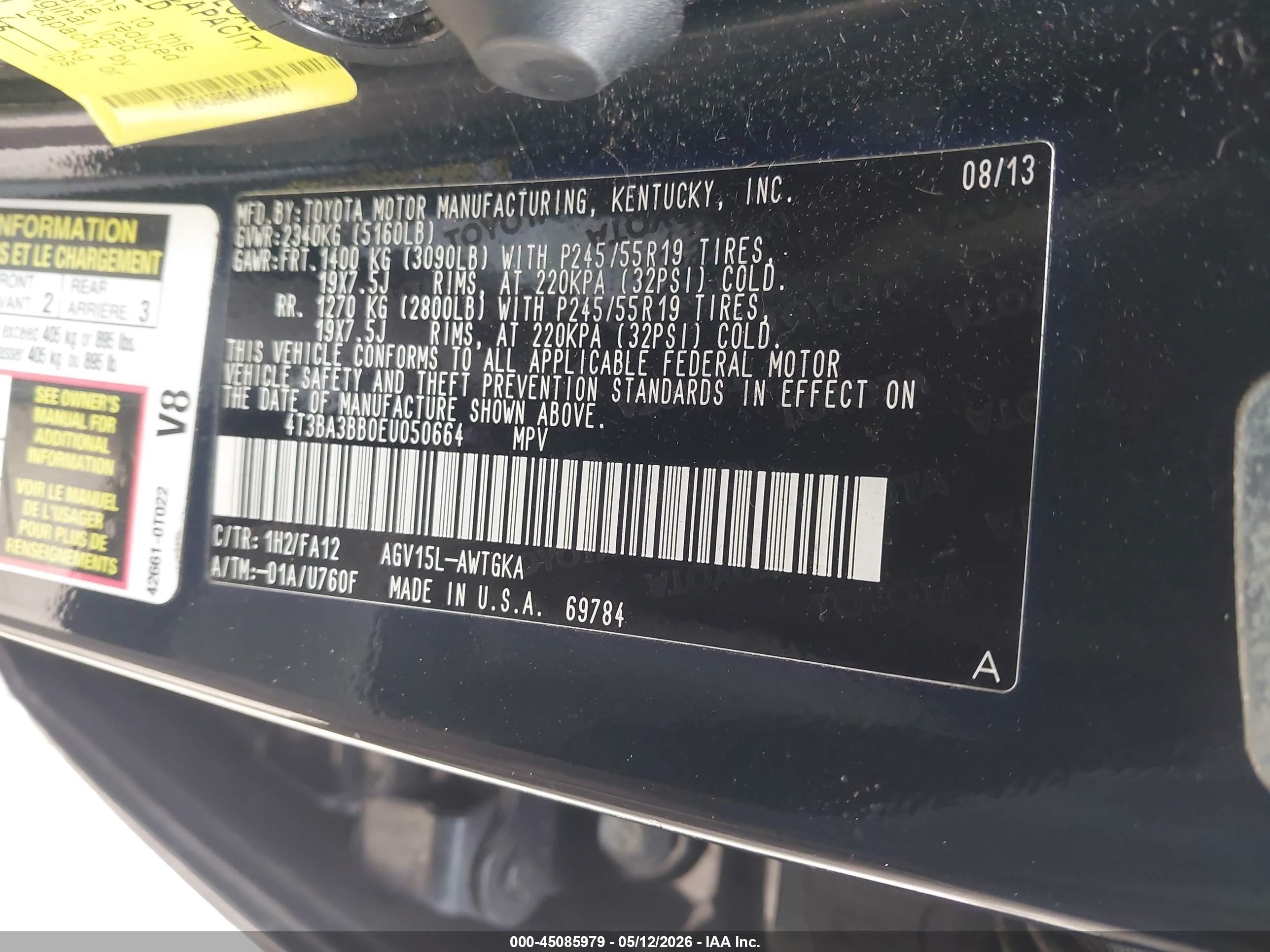 2014 Toyota Venza Le Black vin: 4T3BA3BB0EU050664