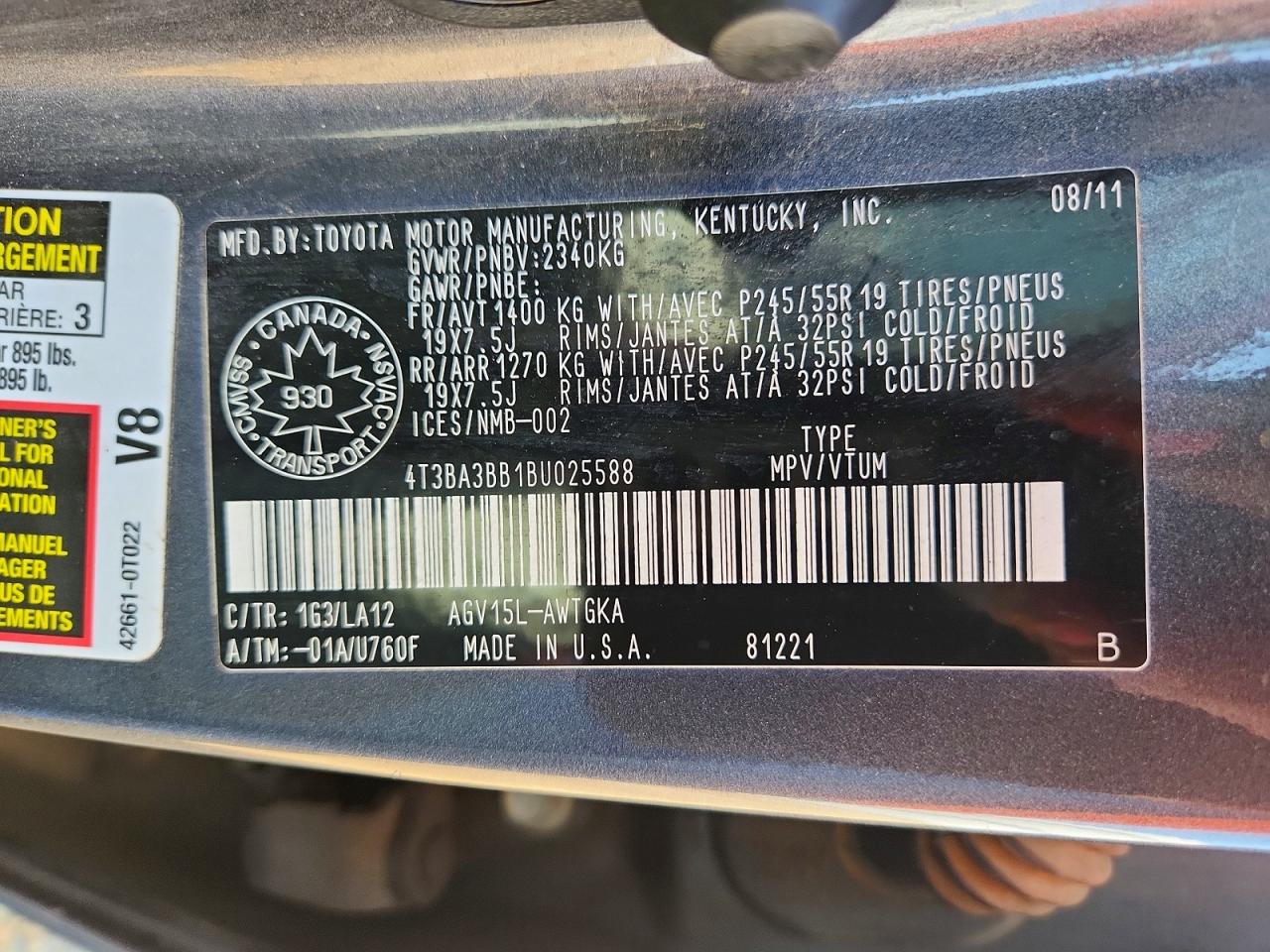 2011 Toyota Venza Awd 4cyl Gray vin: 4T3BA3BB1BU025588