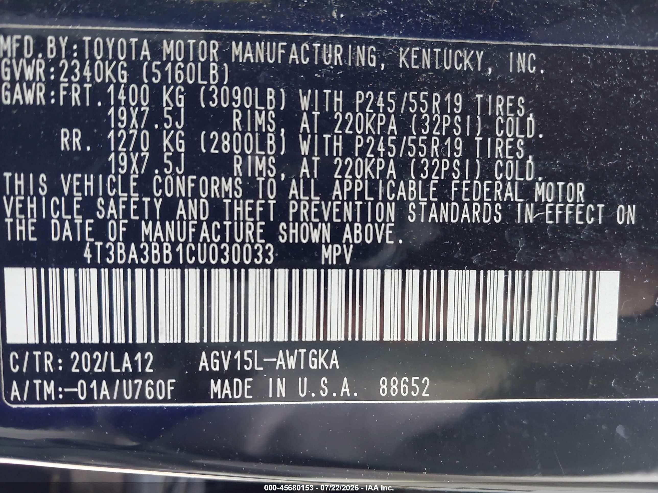 2012 Toyota Venza Xle Black vin: 4T3BA3BB1CU030033