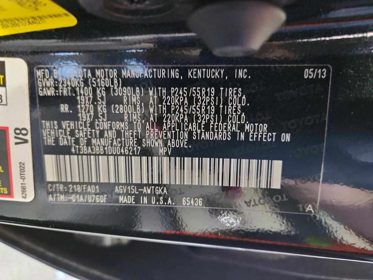 2013 Toyota Venza Le Black vin: 4T3BA3BB1DU046217