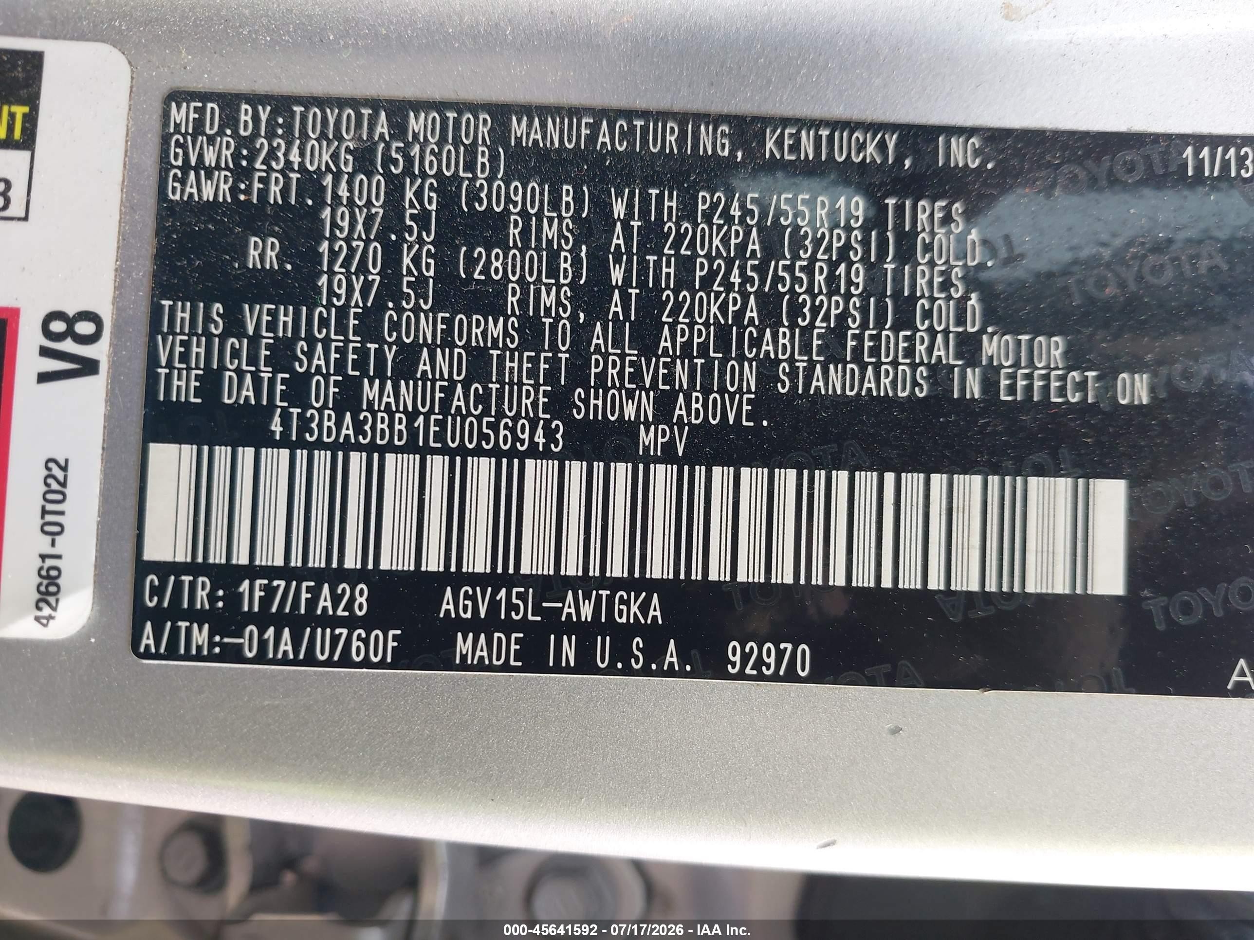 2014 Toyota Venza Le Silver vin: 4T3BA3BB1EU056943