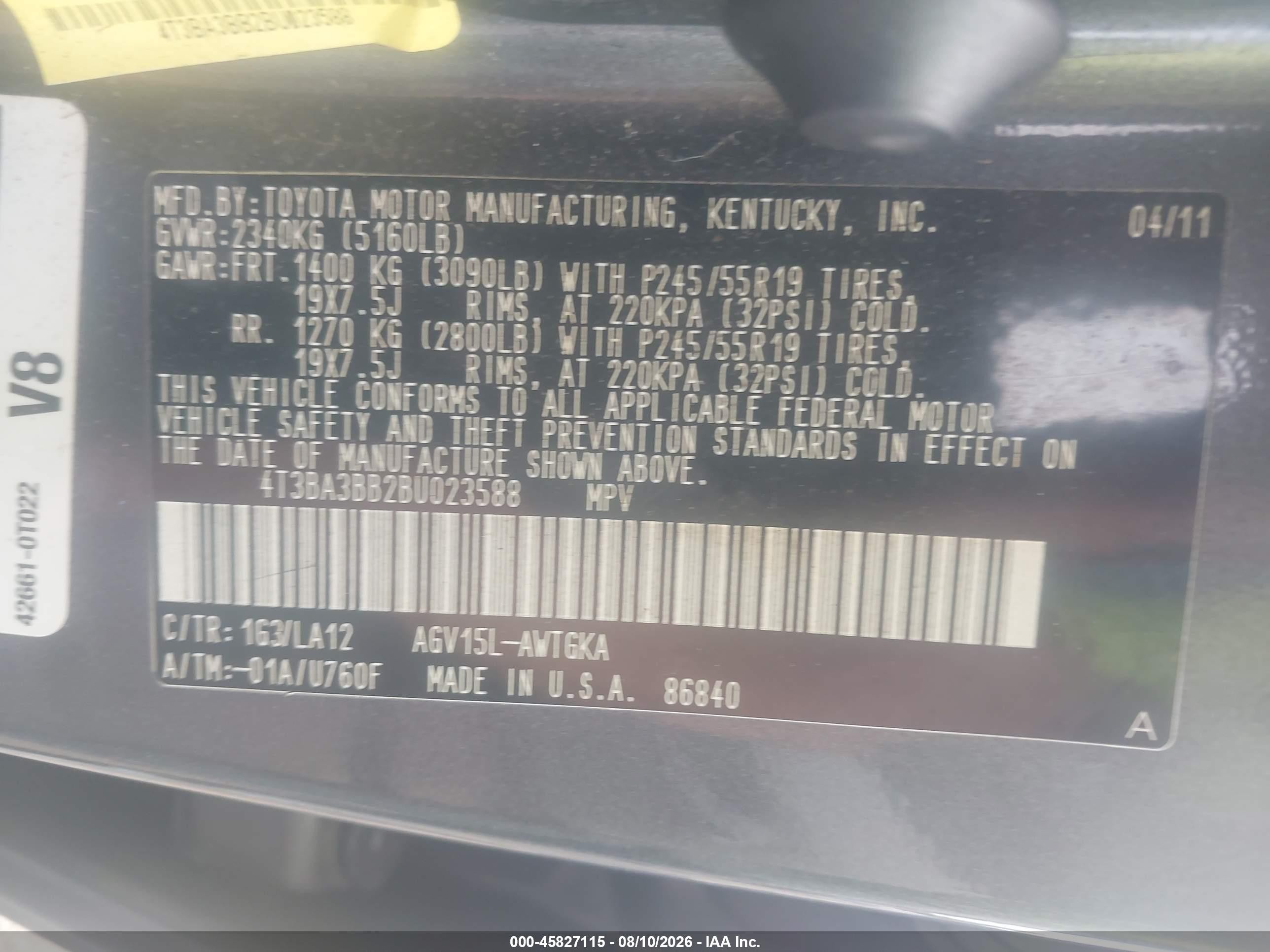 2011 Toyota Venza   Gray vin: 4T3BA3BB2BU023588