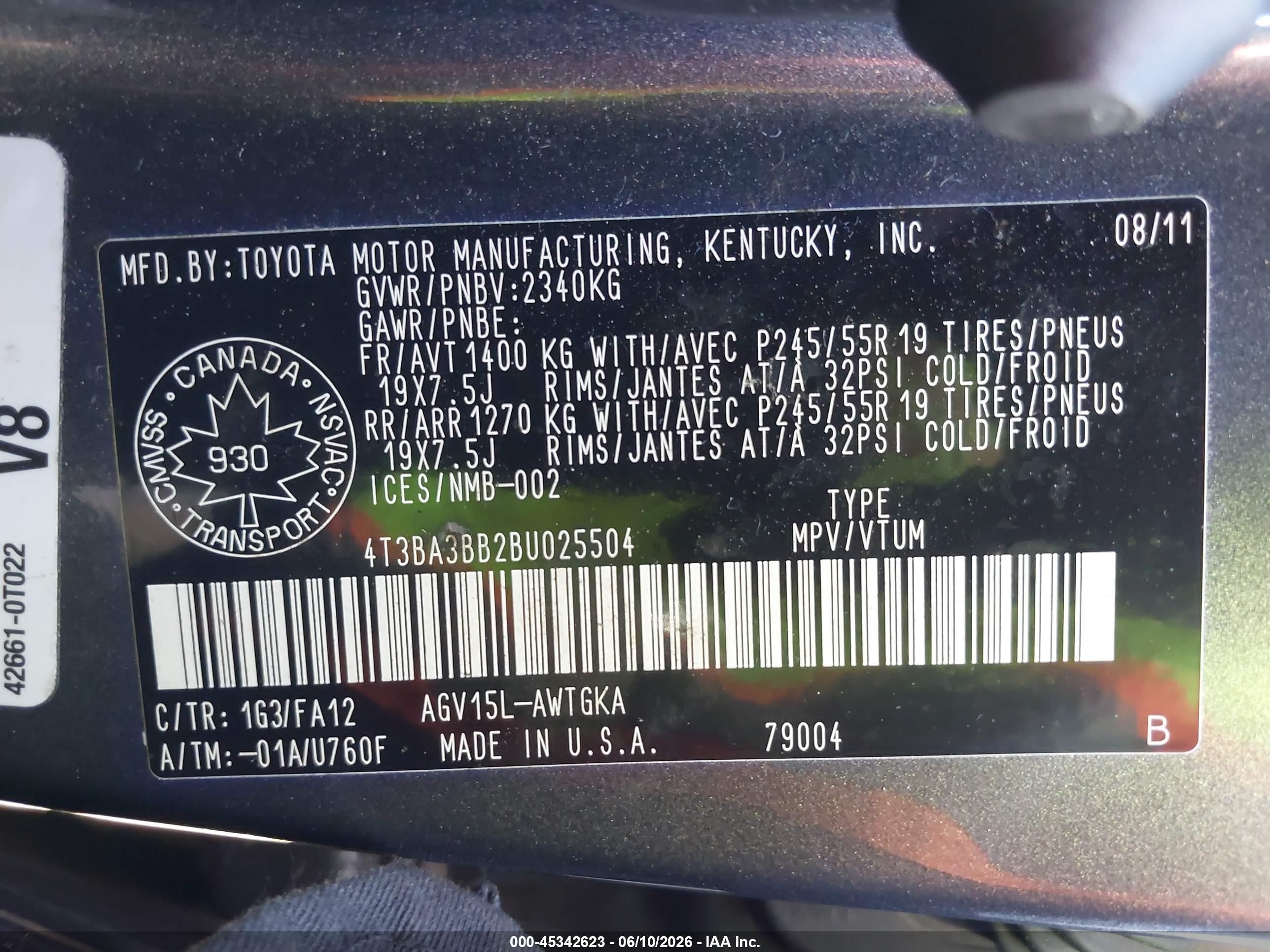 2011 Toyota Venza   Gray vin: 4T3BA3BB2BU025504