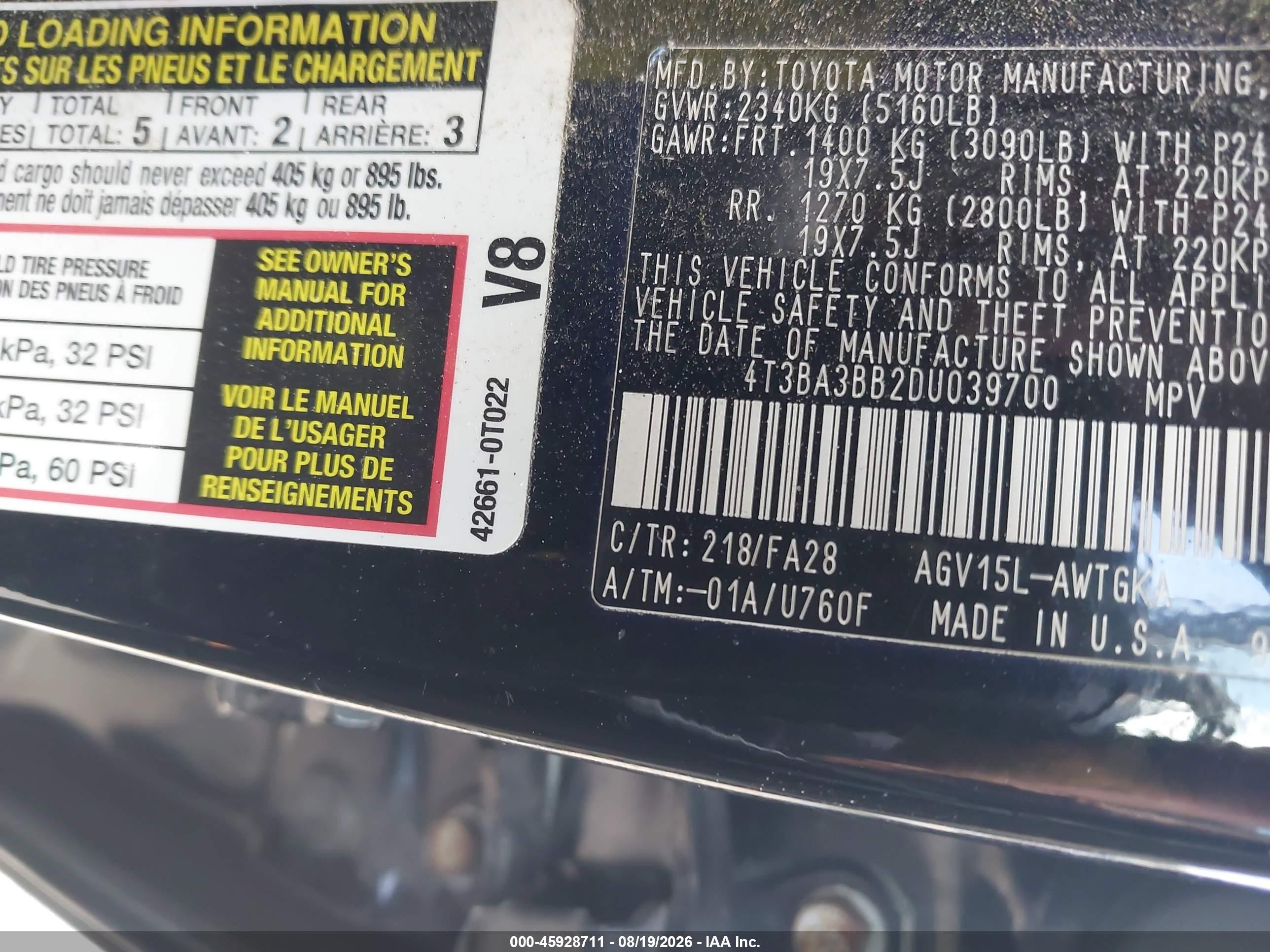 2013 Toyota Venza Le Black vin: 4T3BA3BB2DU039700