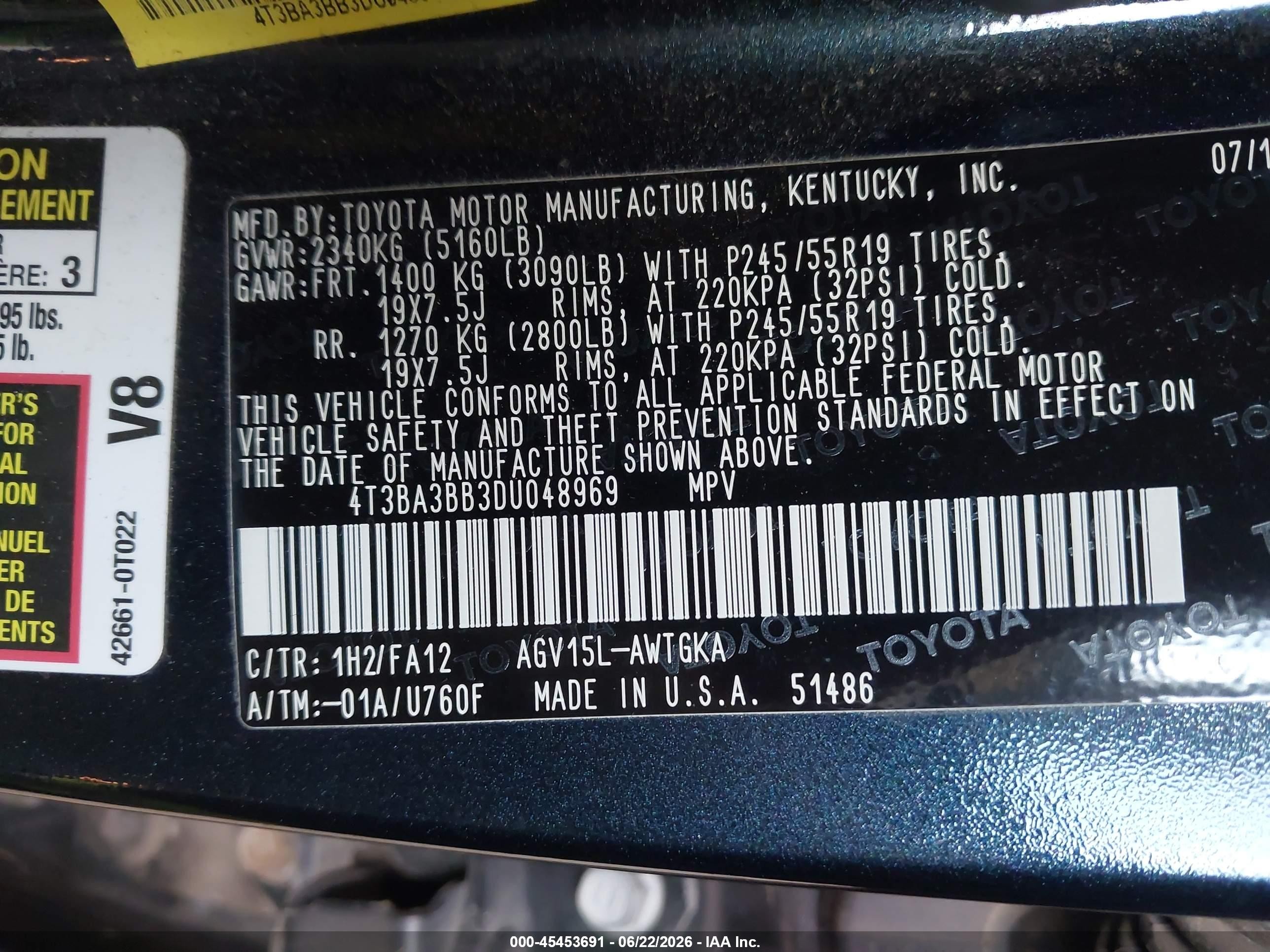2013 Toyota Venza Le Black vin: 4T3BA3BB3DU048969