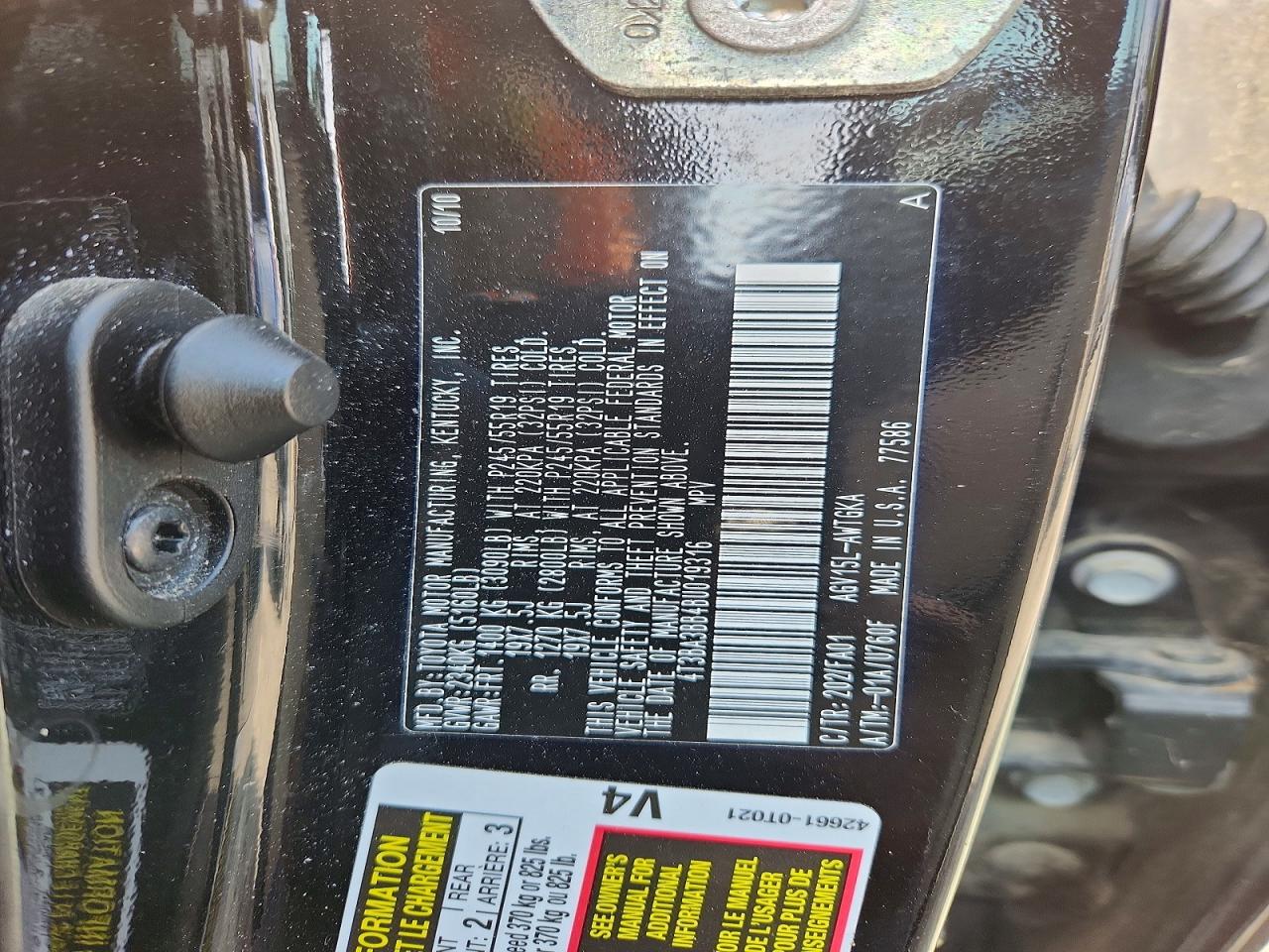 2011 Toyota Venza Awd 4cyl Black vin: 4T3BA3BB4BU019316