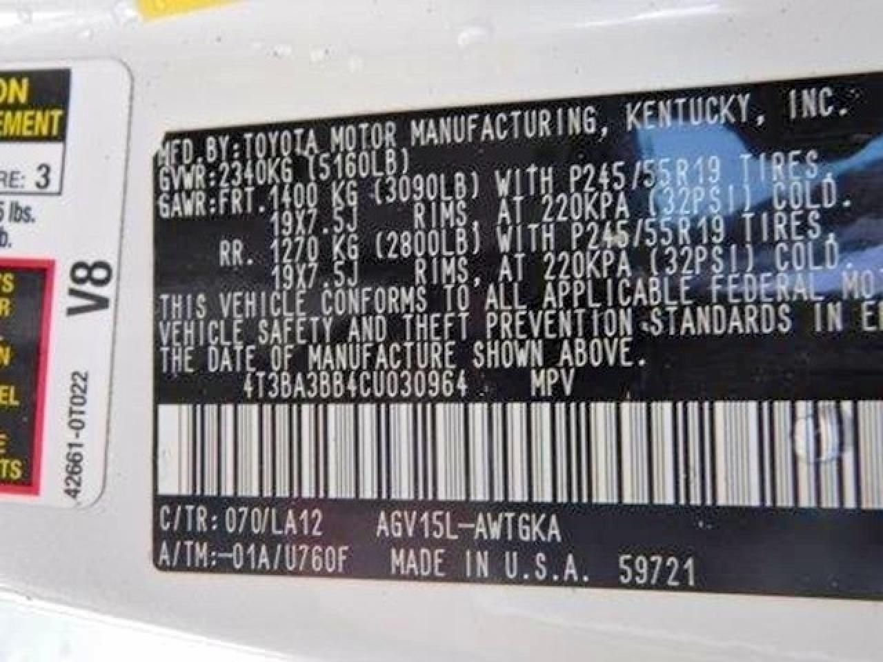2012 Toyota Venza Xle White vin: 4T3BA3BB4CU030964