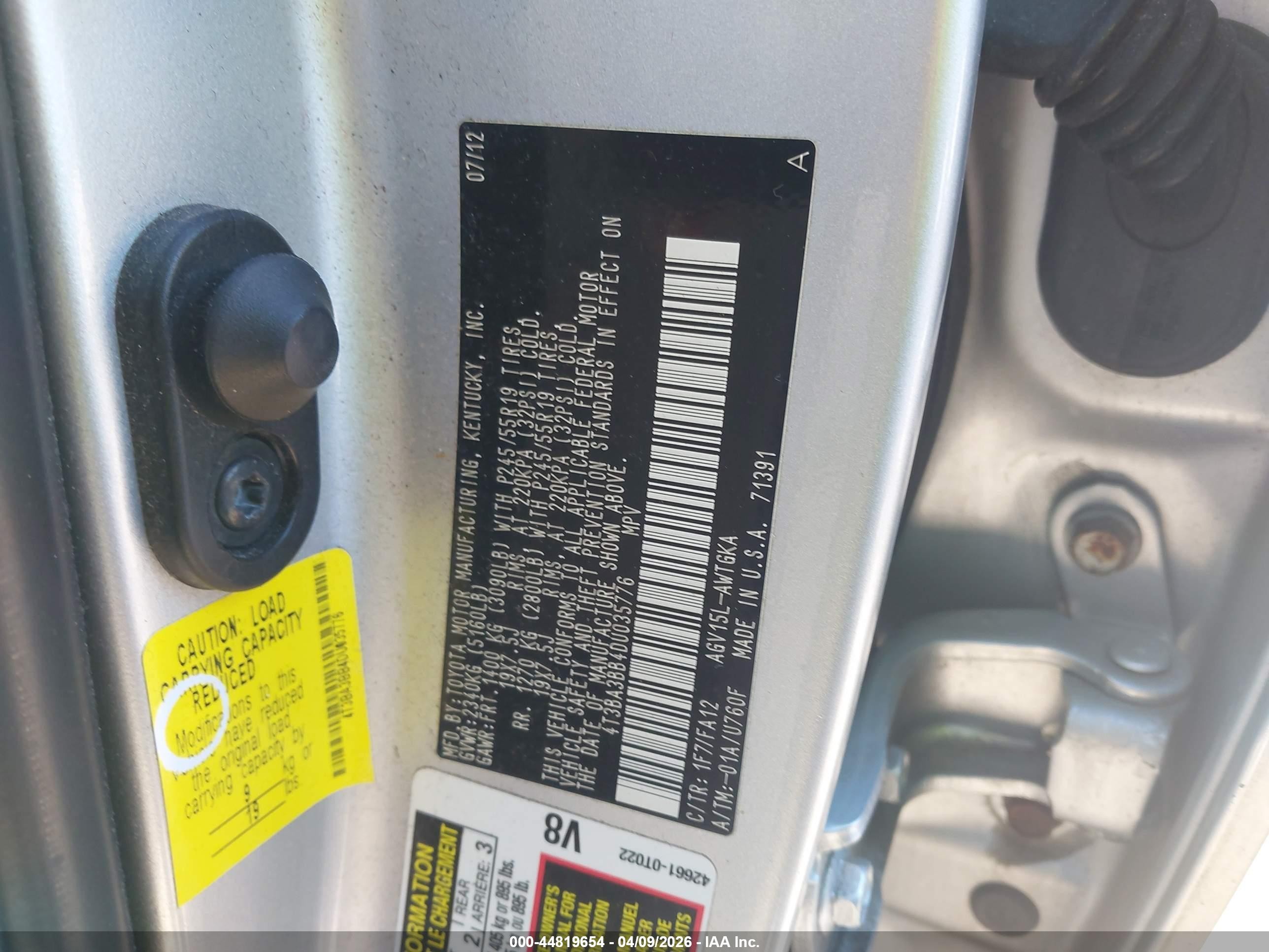 2013 Toyota Venza Le Silver vin: 4T3BA3BB4DU035776