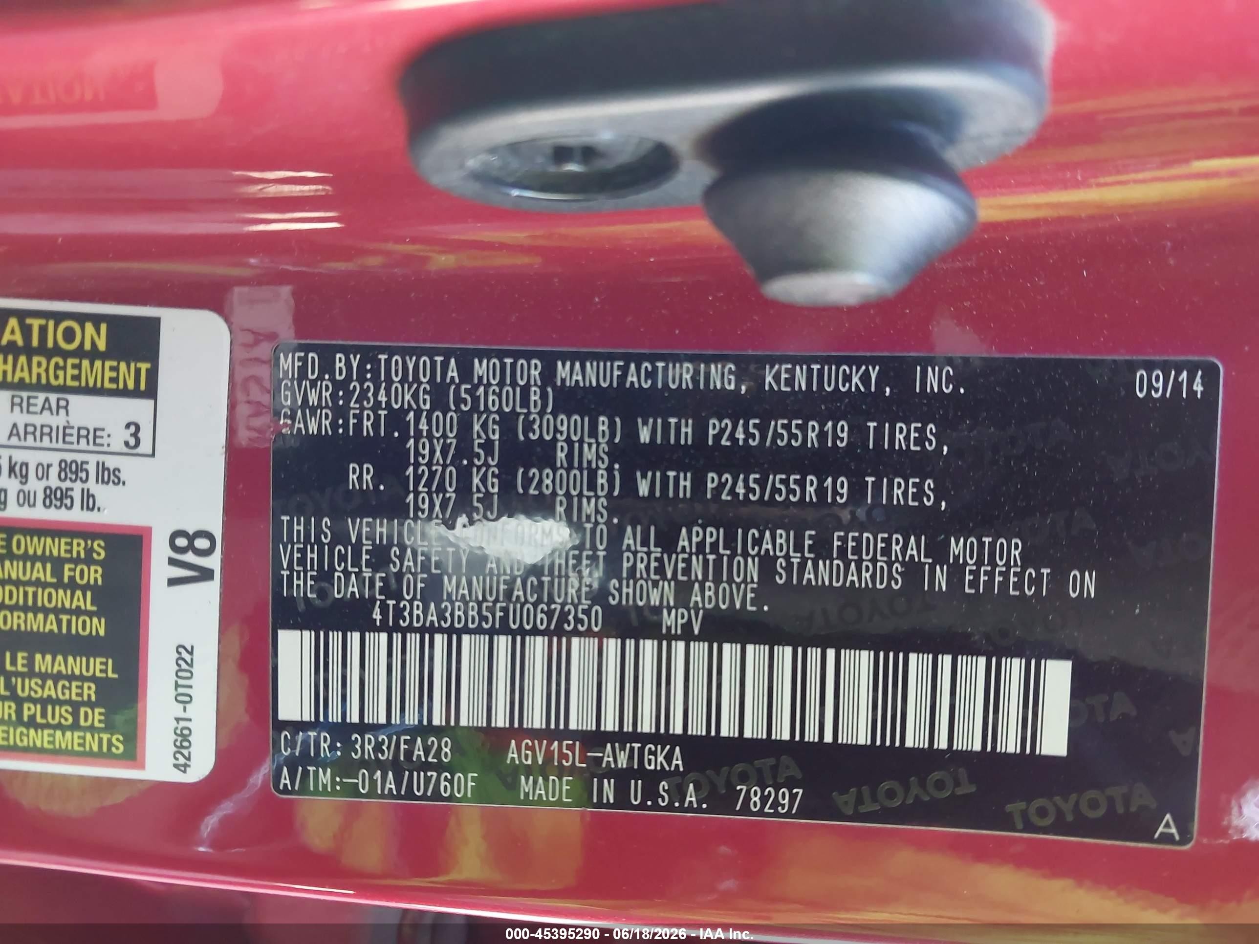 2015 Toyota Venza Le Red vin: 4T3BA3BB5FU067350